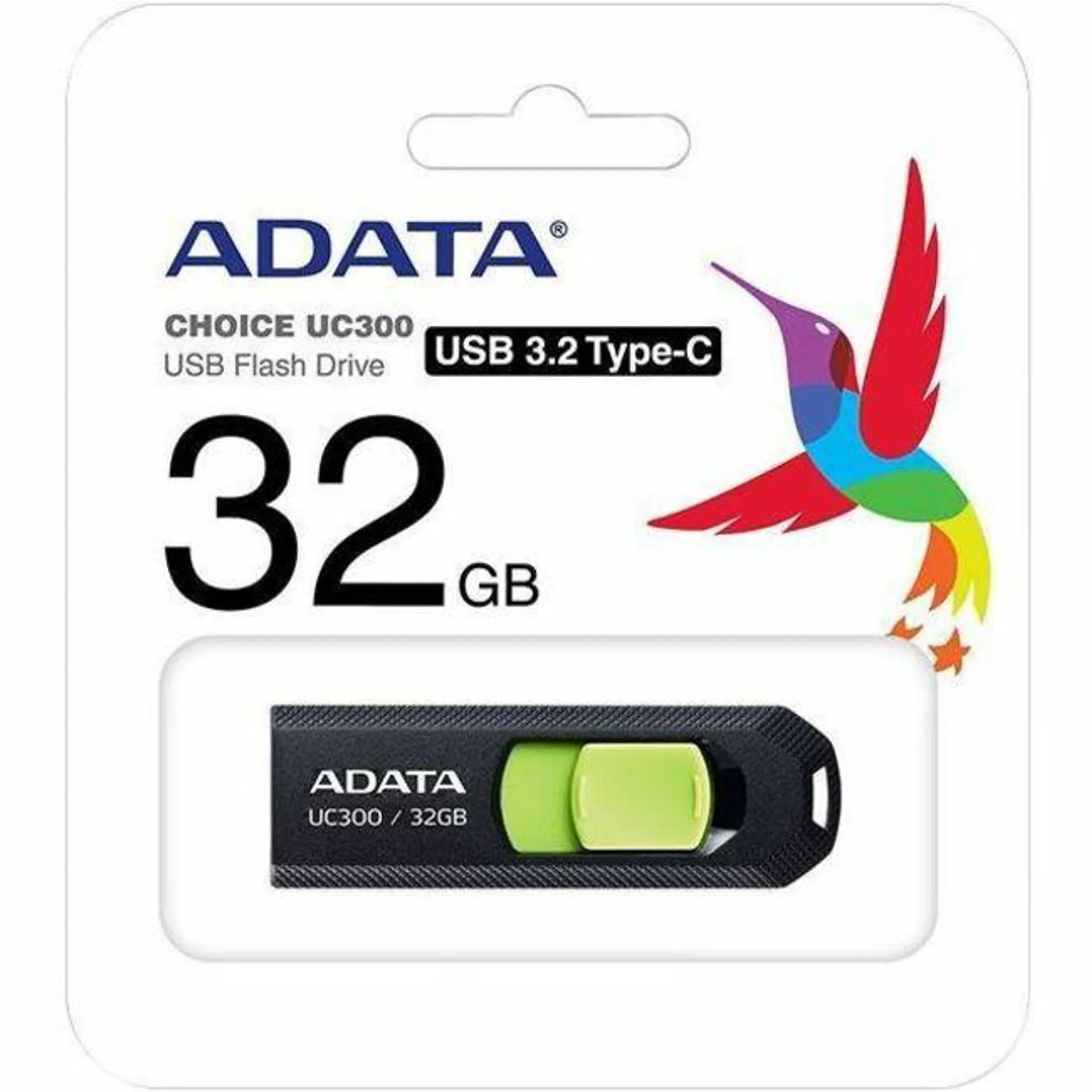 Memoria USB Tipo C de 32 GB UC300 Negro con Verde Adata UC30032GB