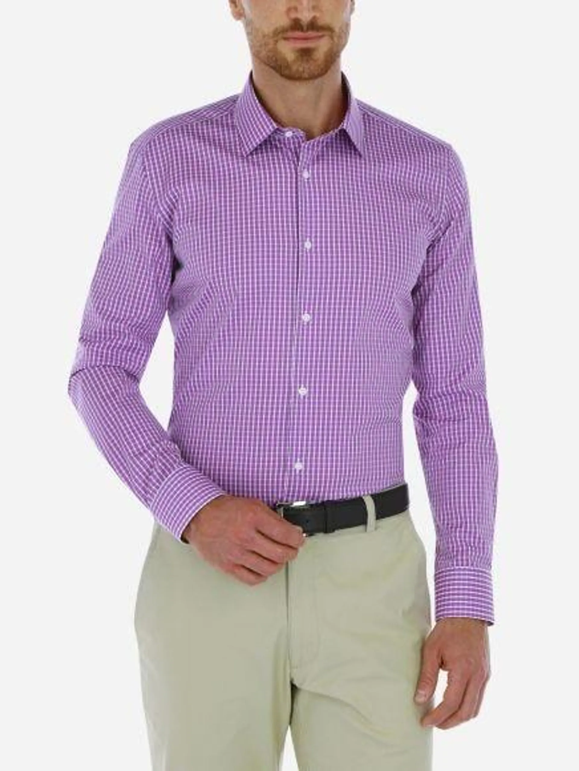 Camisa Business Casual Stretch Cuadros Azul