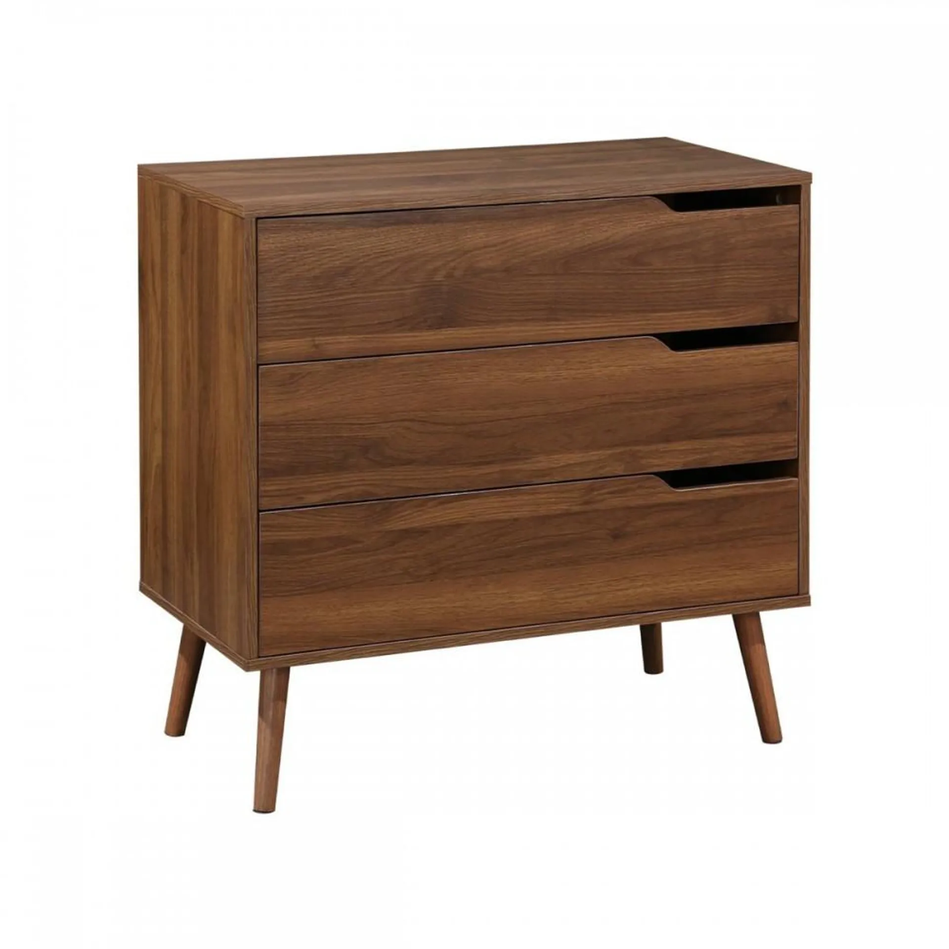 Basil - Cajonera estilo moderno en madera de nogal con 3 cajones