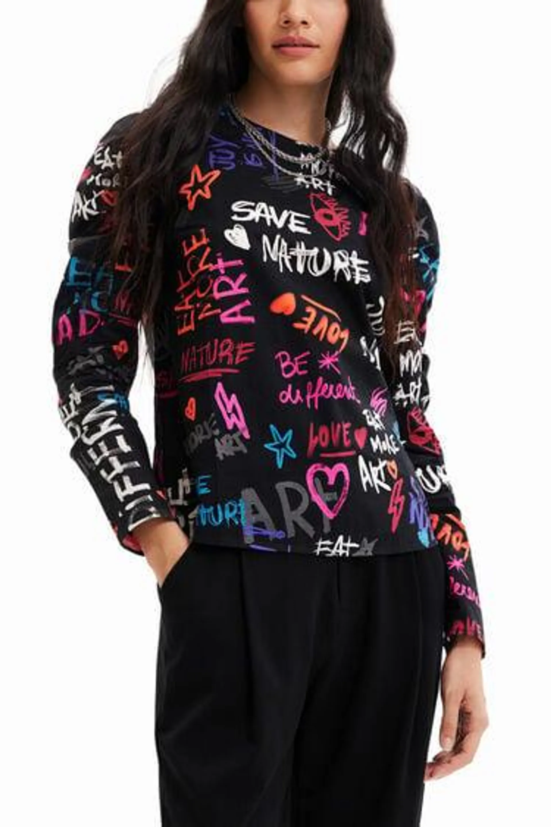 Blusa mangas abullonadas texto