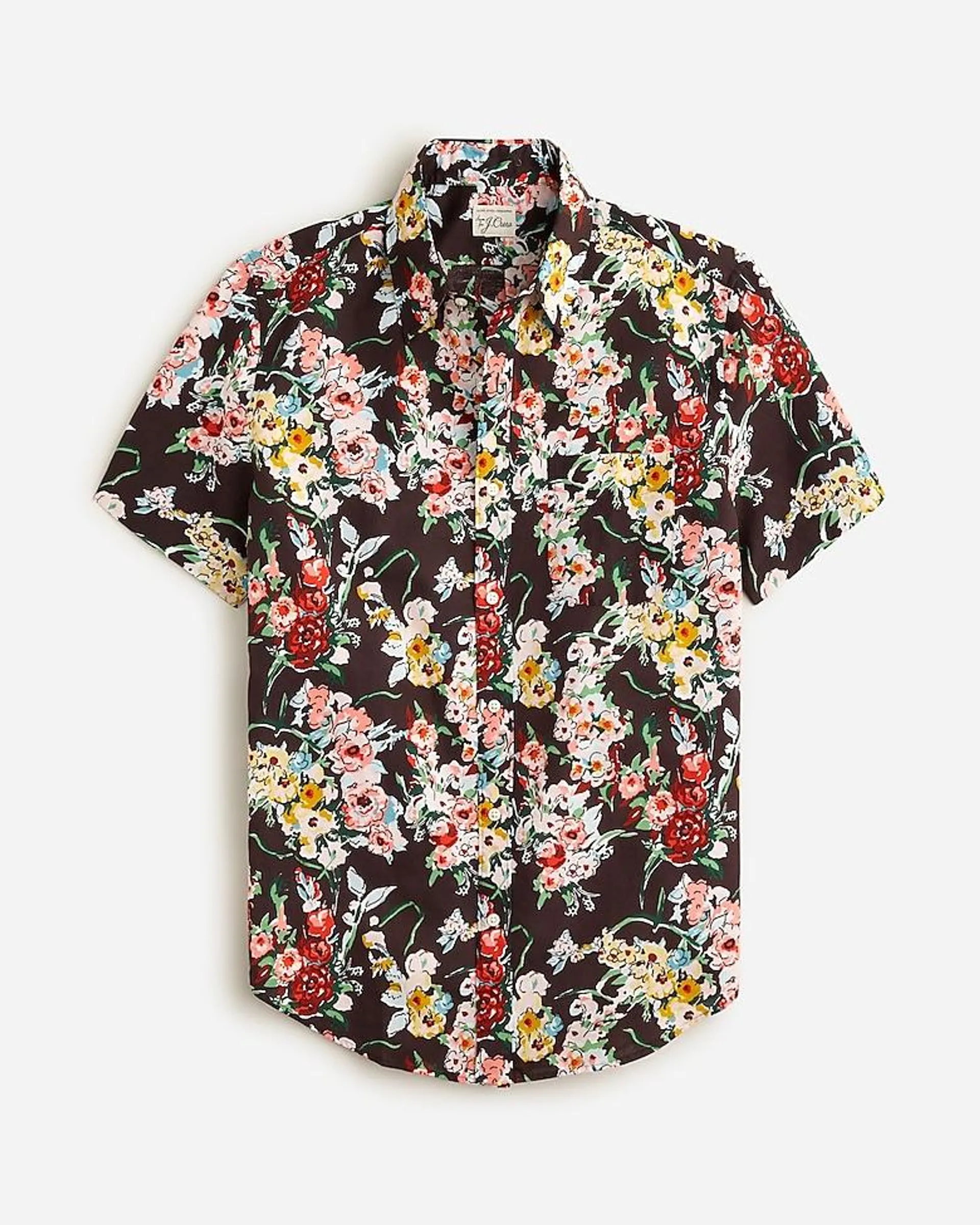 Short-sleeve cotton-linen blend shirt in print