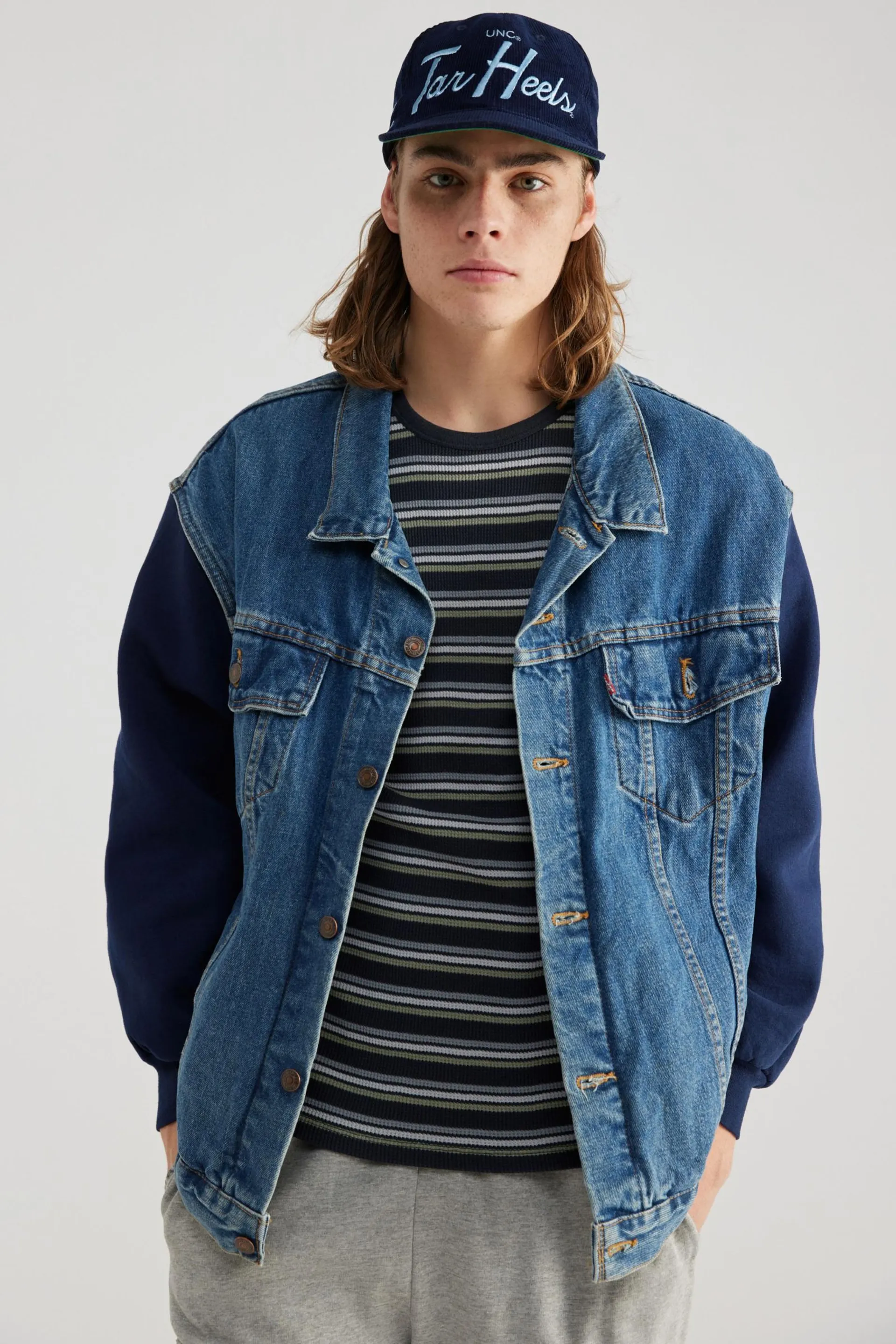 Urban Renewal Remade Sweatshirt Sleeve Denim Jacket