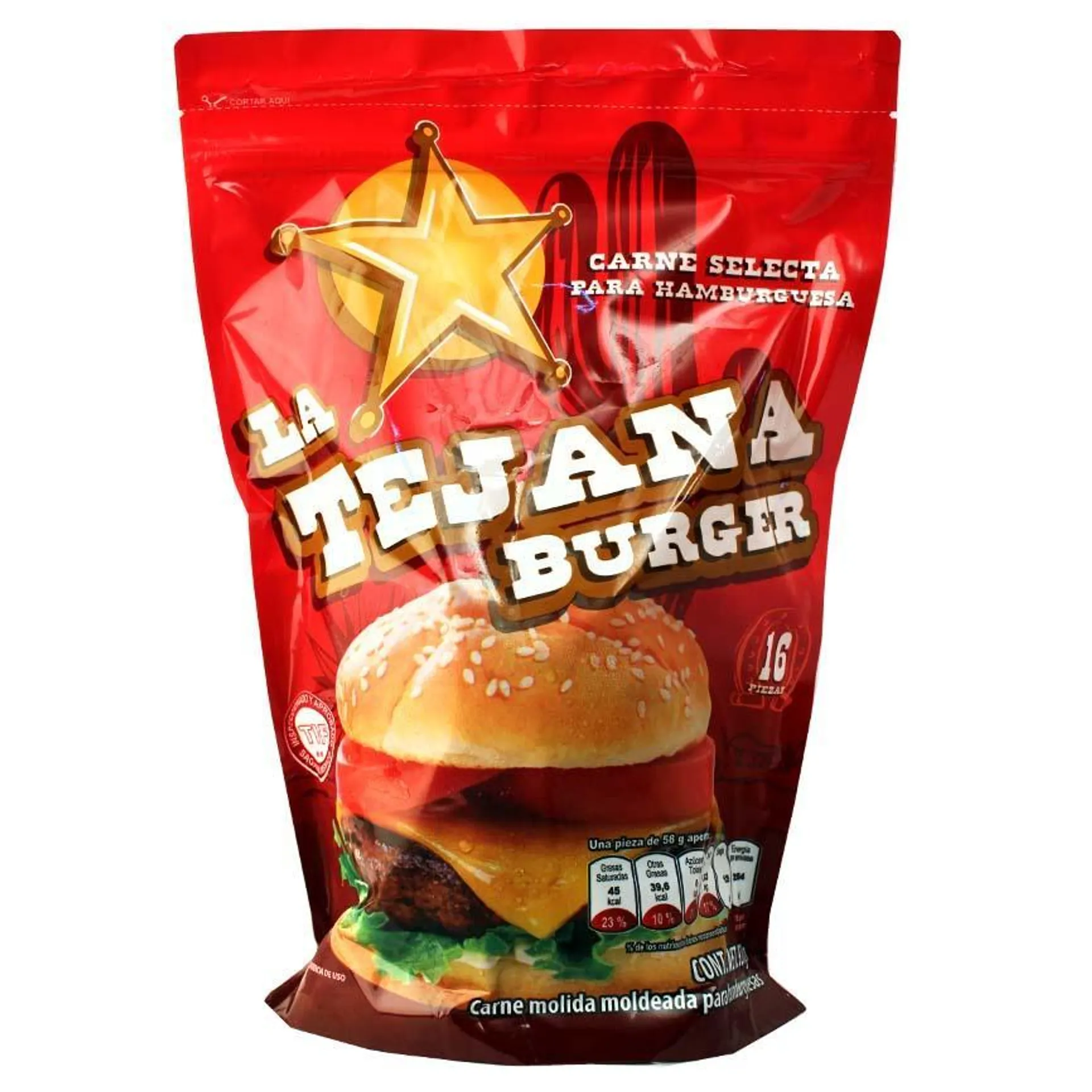 HAMBURGUESA DE RES LA TEJANA PZ 928 g