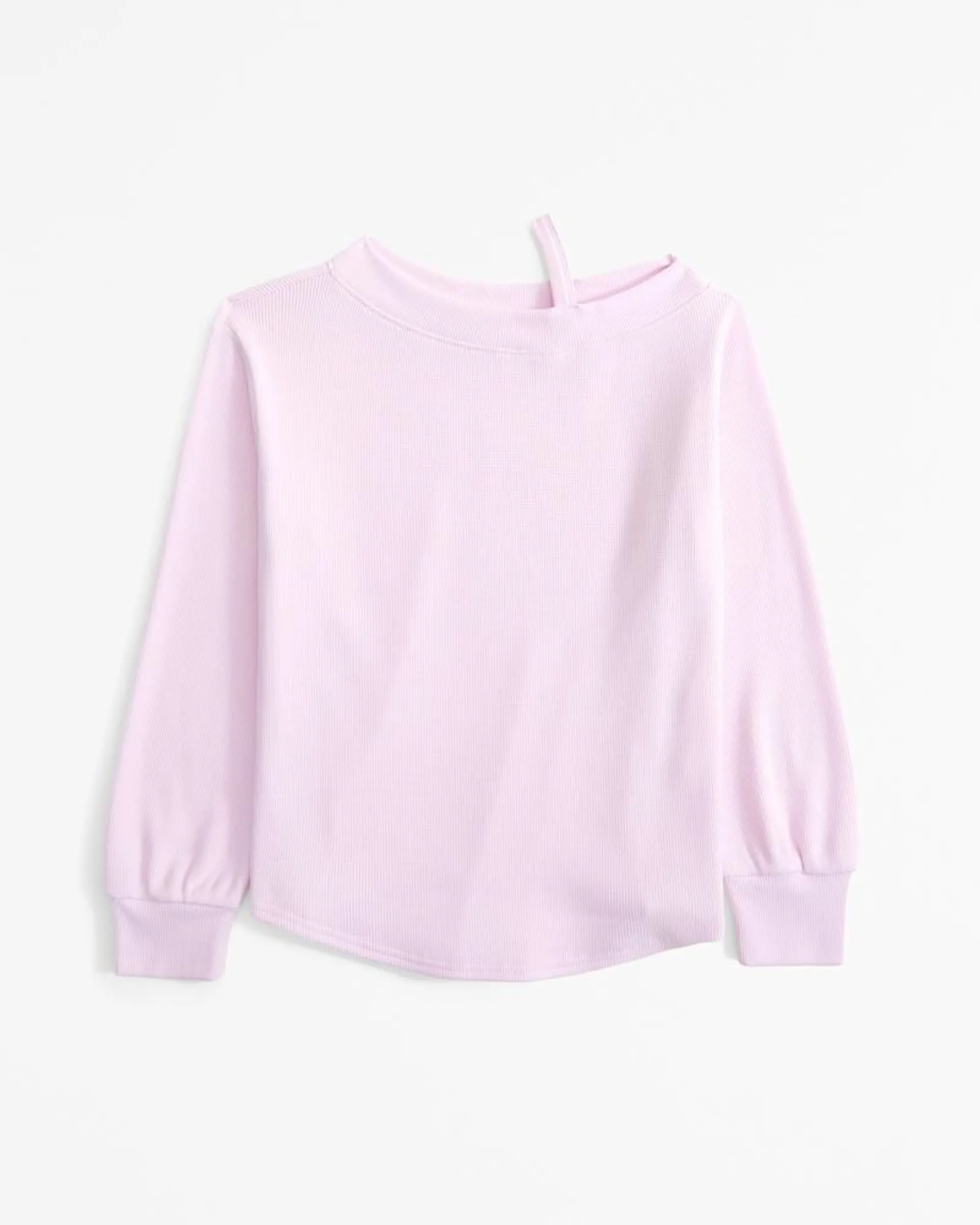 long-sleeve off-the-shoulder knit waffle tee