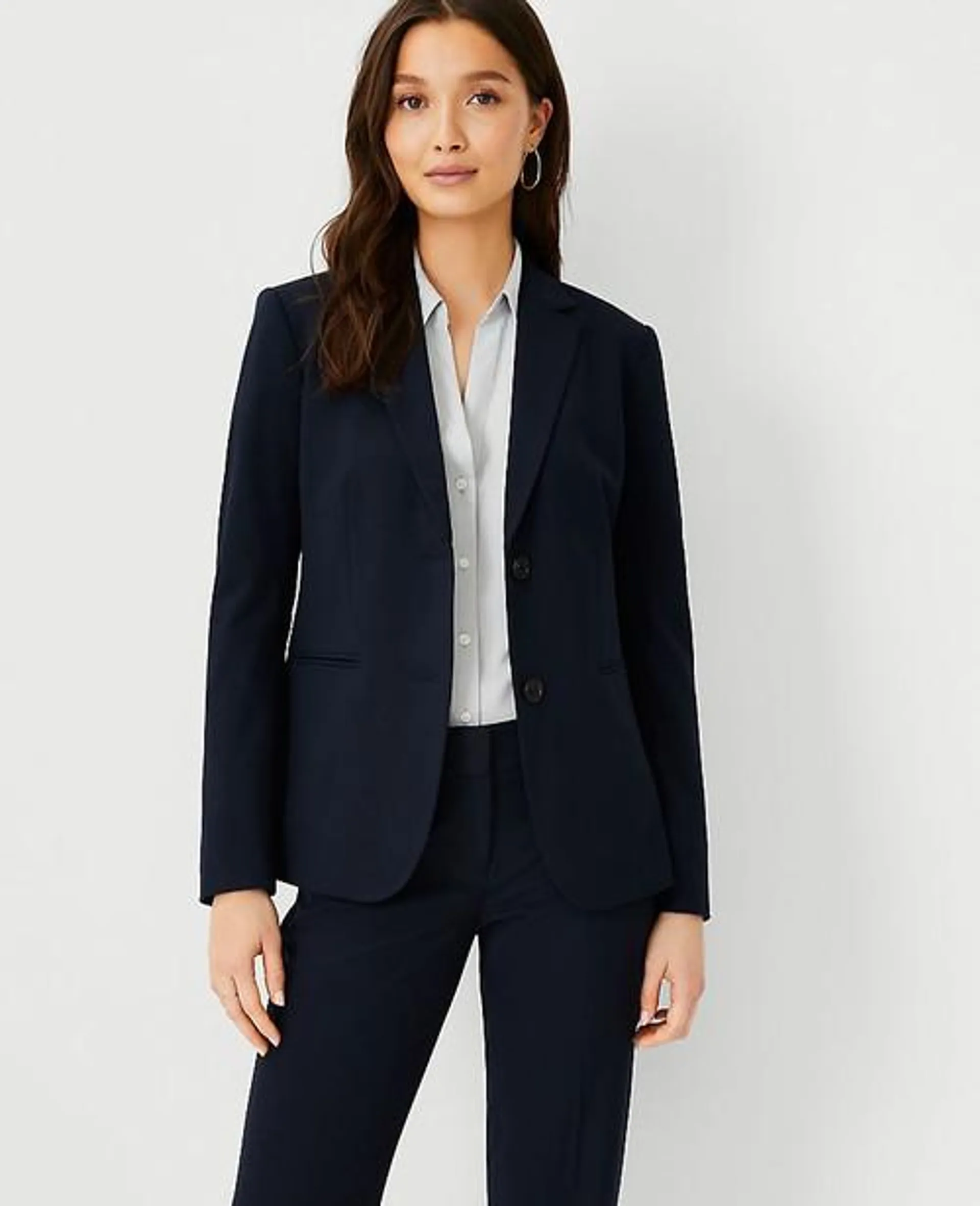 Blazers Ann Taylor The Long Two-Button in Seasonless Stretch Azul Marino | 839024-OZM