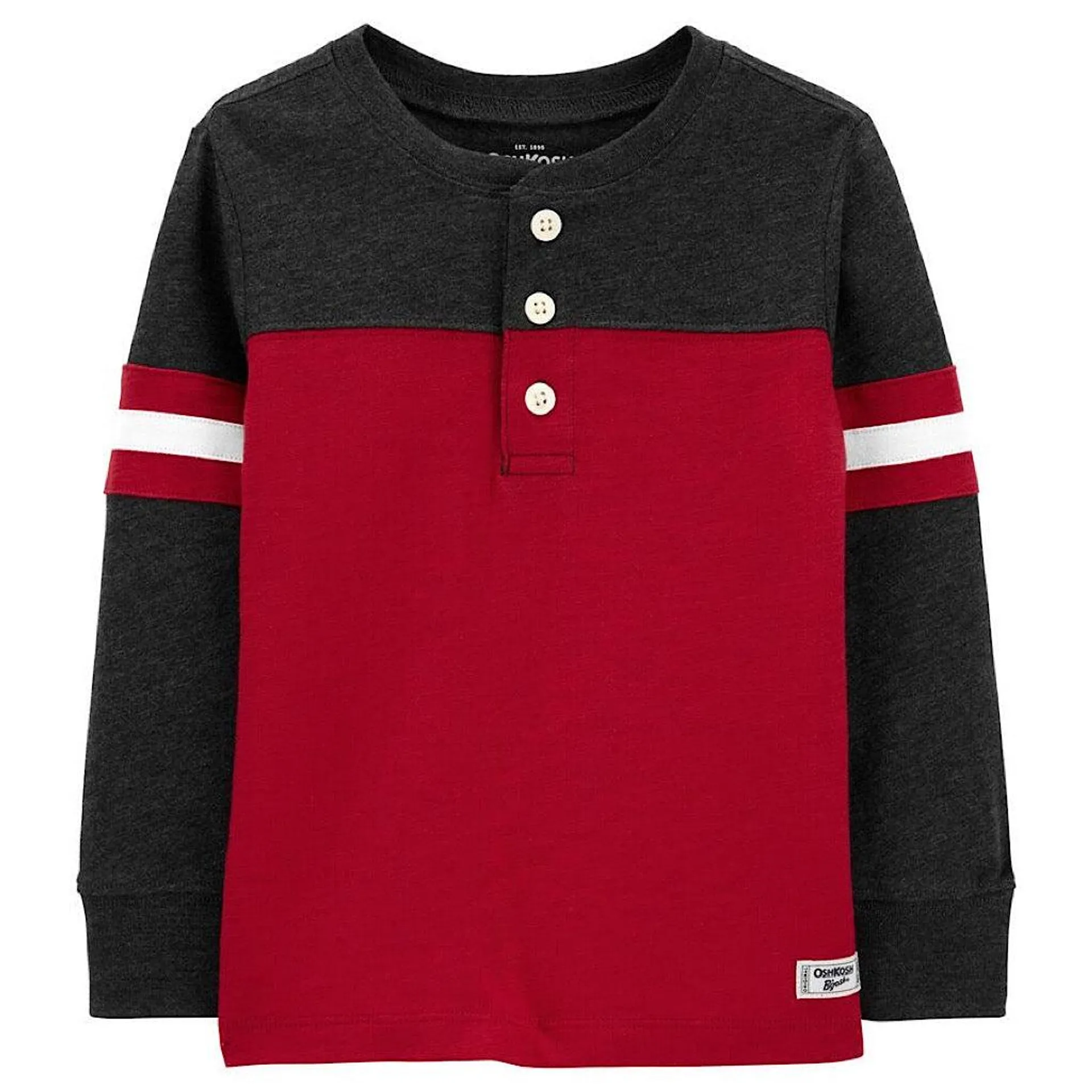 Playera Oshkosh henley bloques rojos niño preescolar
