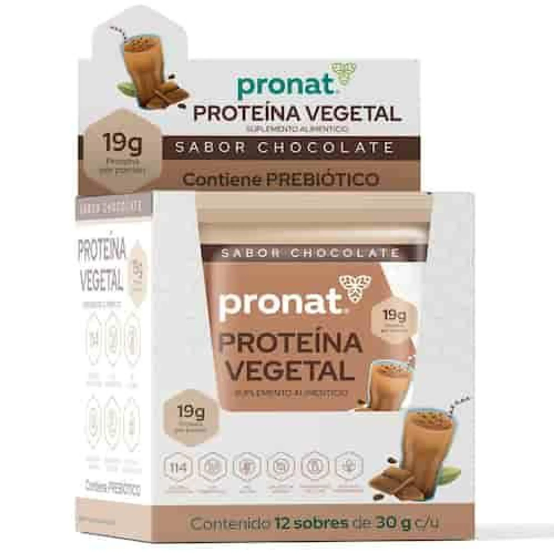 Pronat Proteína Vegetal Chocolate Caja 12 Sobres de 30g c/u