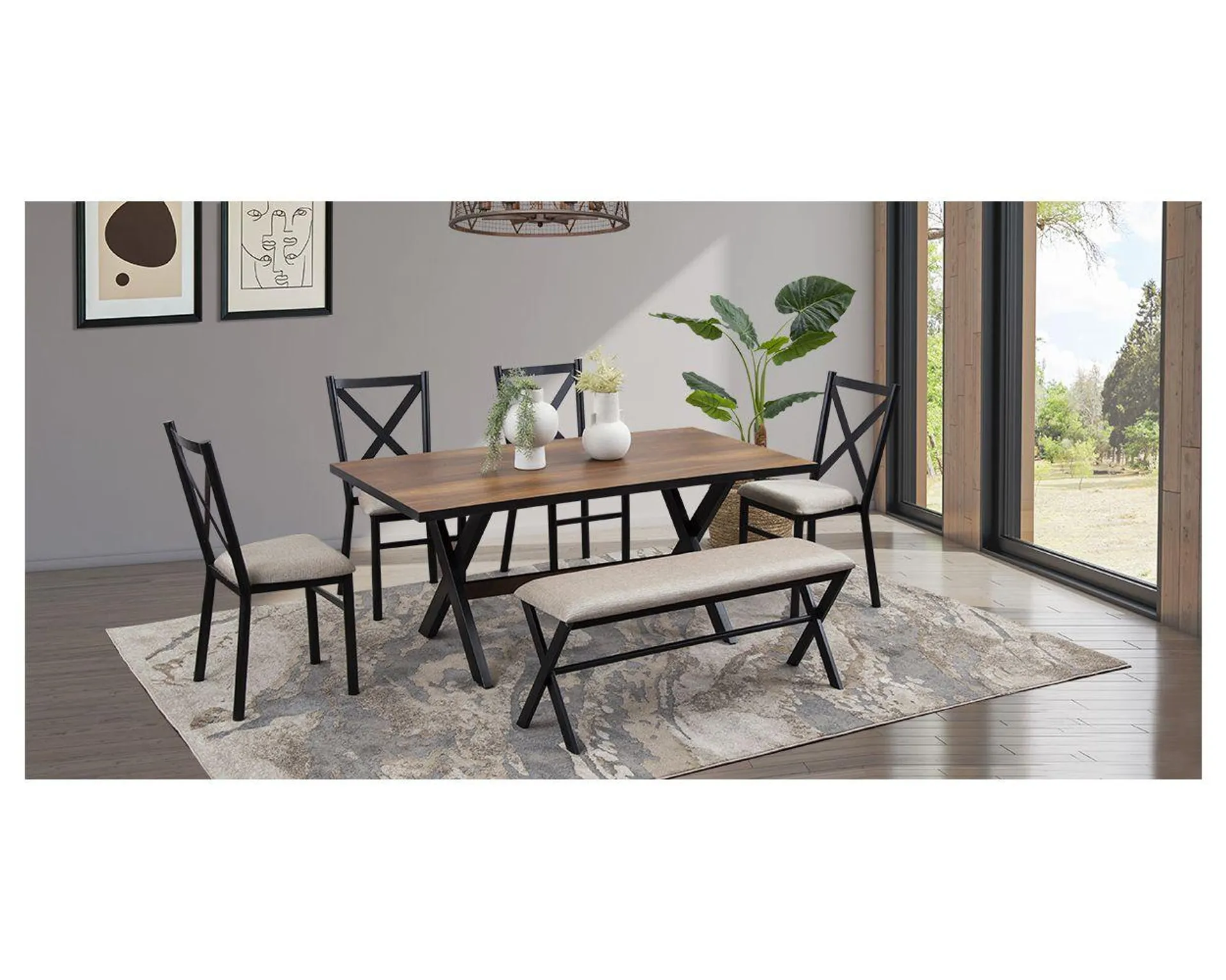 Comedor Rectangular Romeo Negro/Parota 6 Piezas