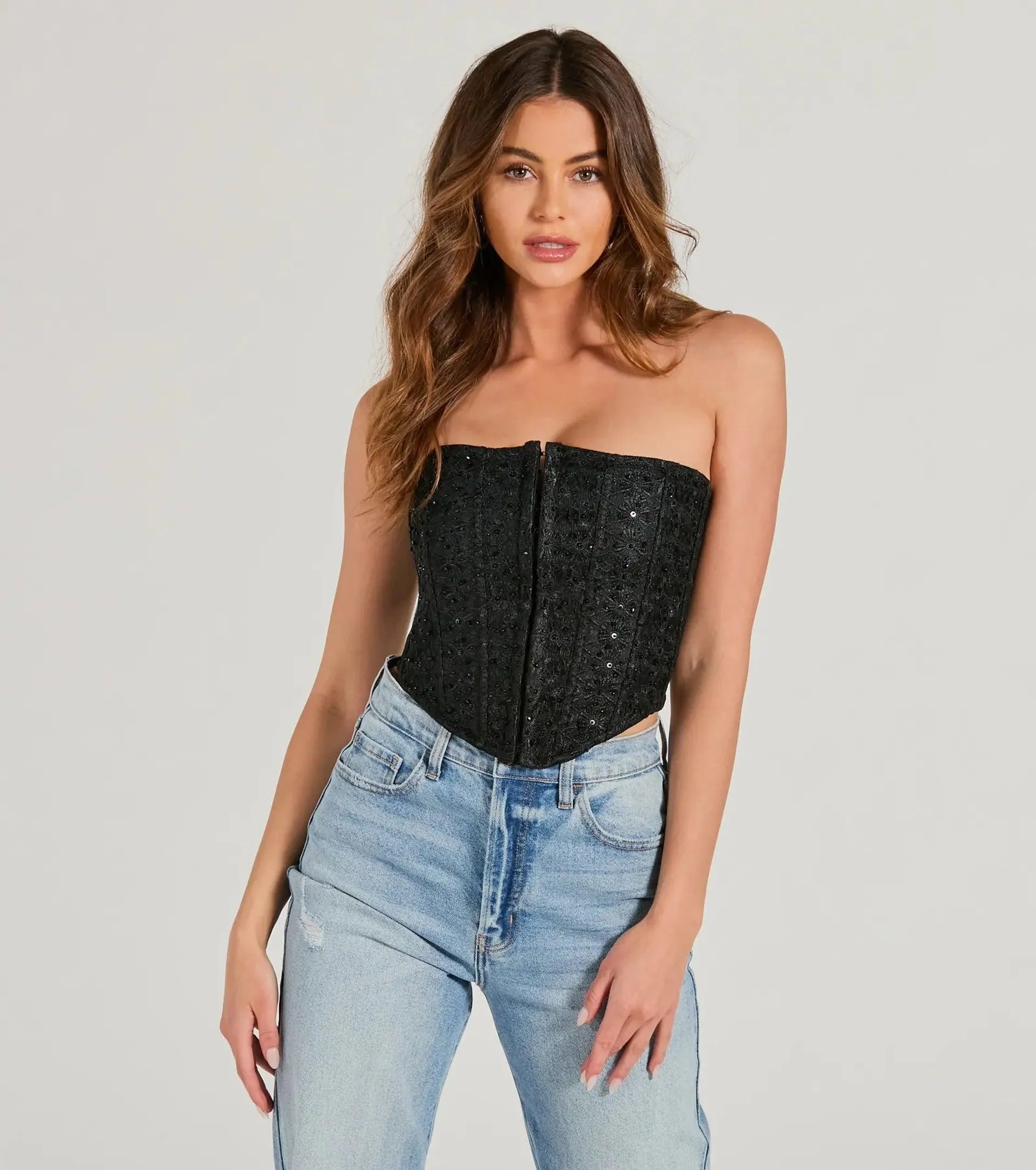 Show Stopper Strapless Lace Beaded Corset Top