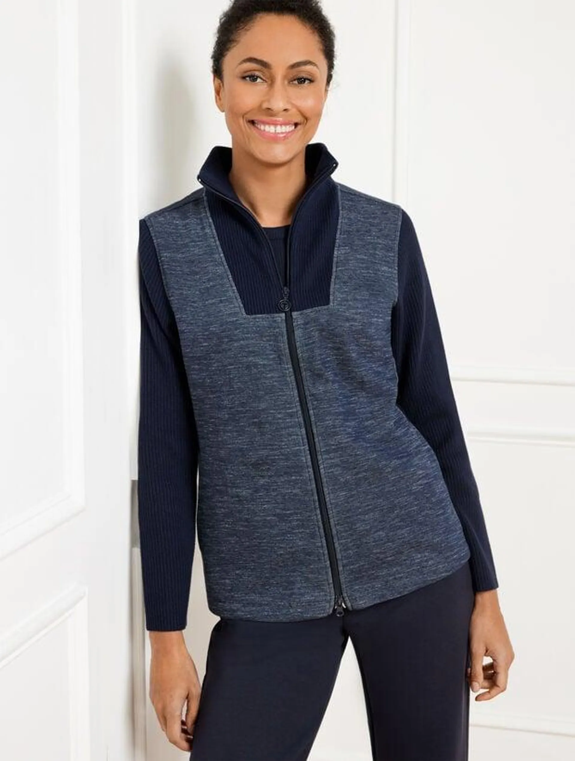 AirKnit Stretch Mockneck Sweater Jacket - Indigo Heather