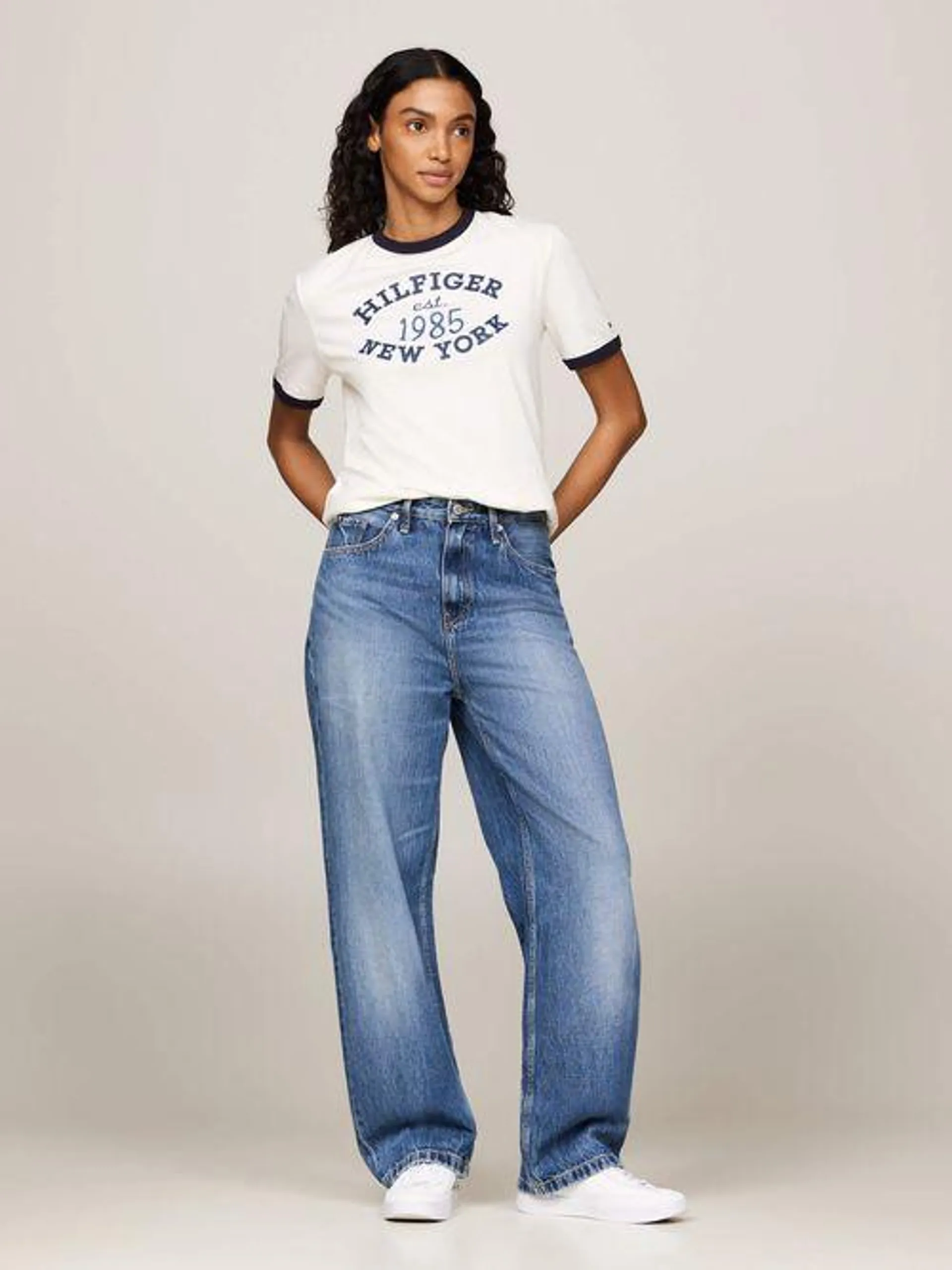 Playera con ribetes a contraste y logo de mujer Tommy Hilfiger