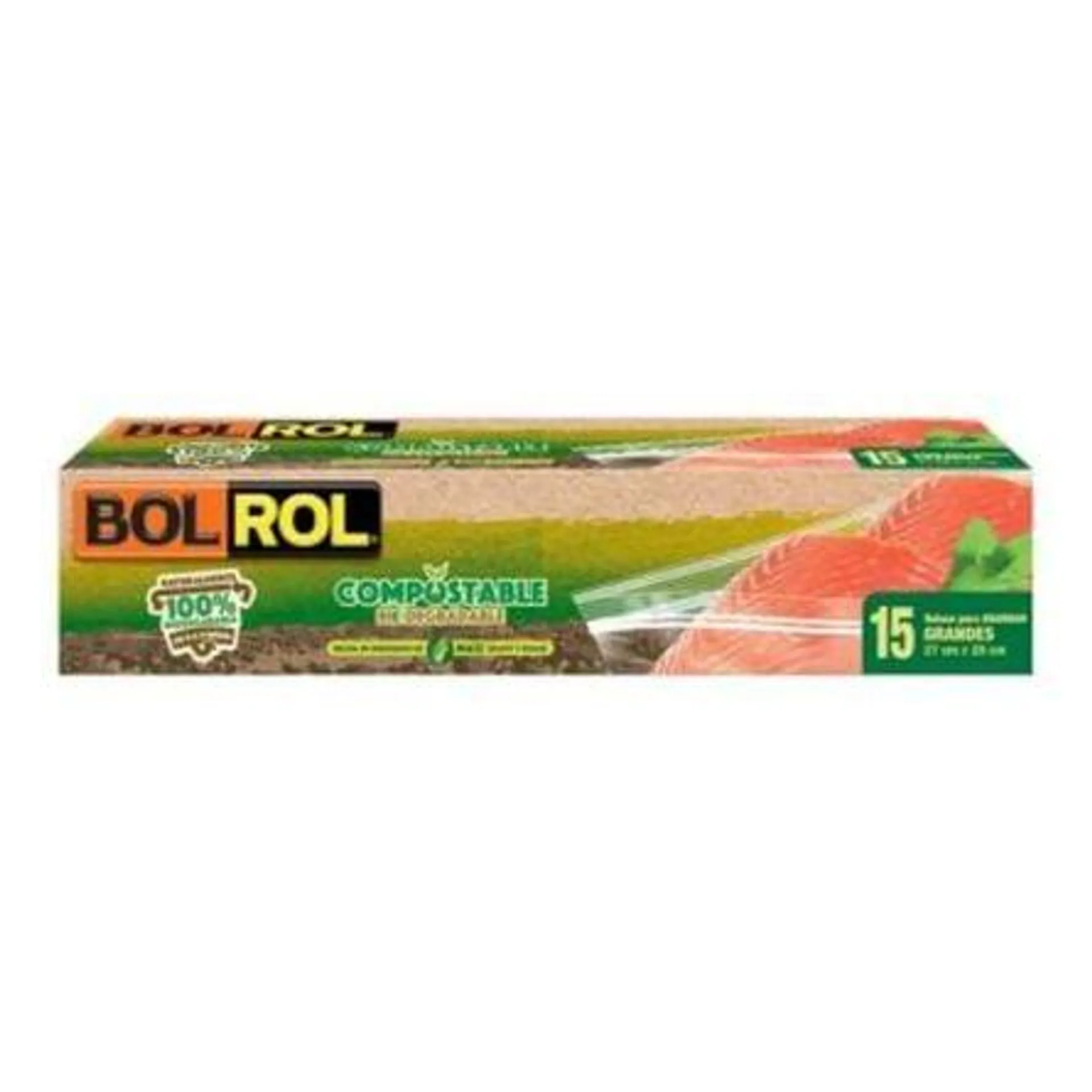 Bolsa Para Alimento Compostable Biodegradable Bol Rol 15 Piezas Grandes