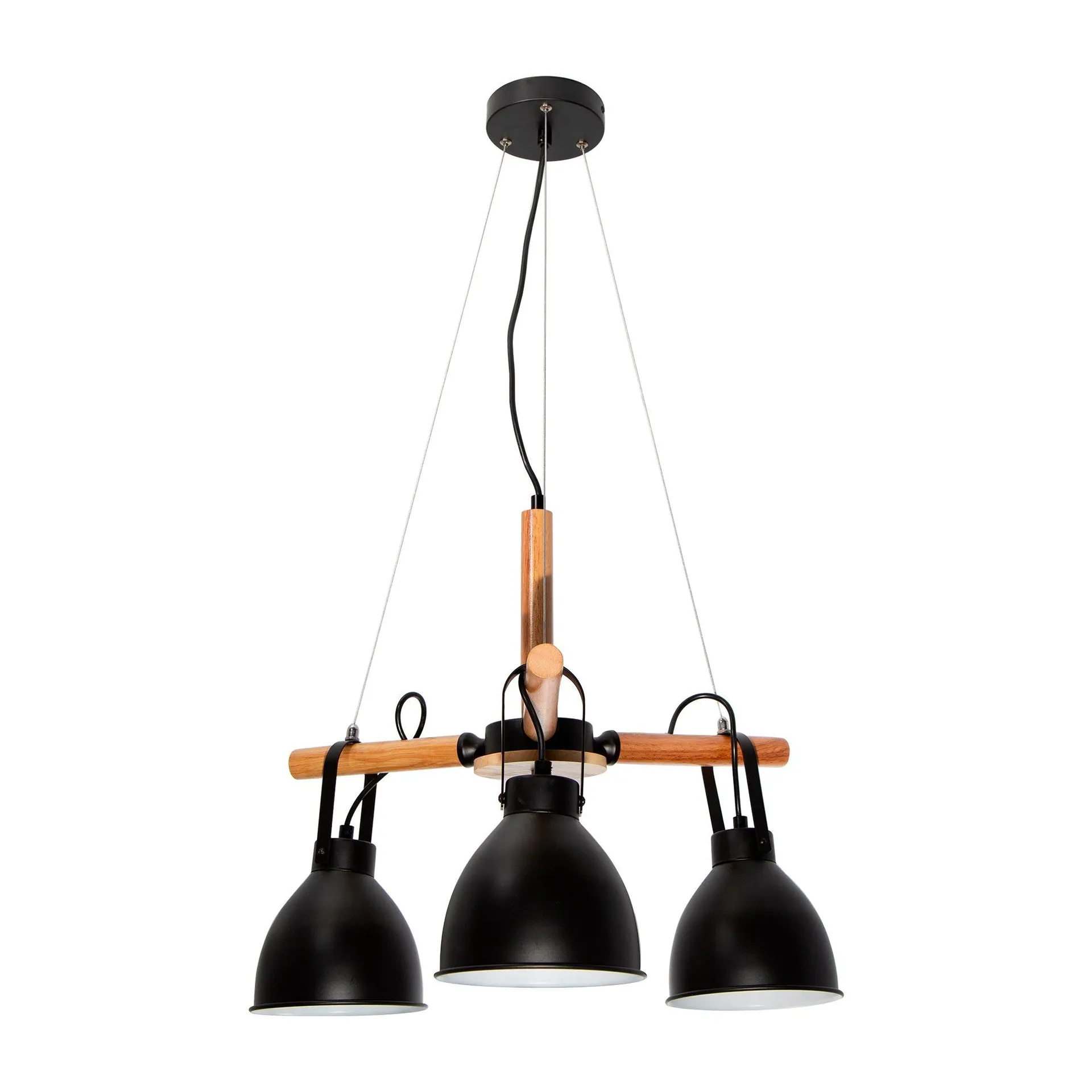 Lámpara Colgante Rustic Modern Negro Madera E27 60W 3 Luces