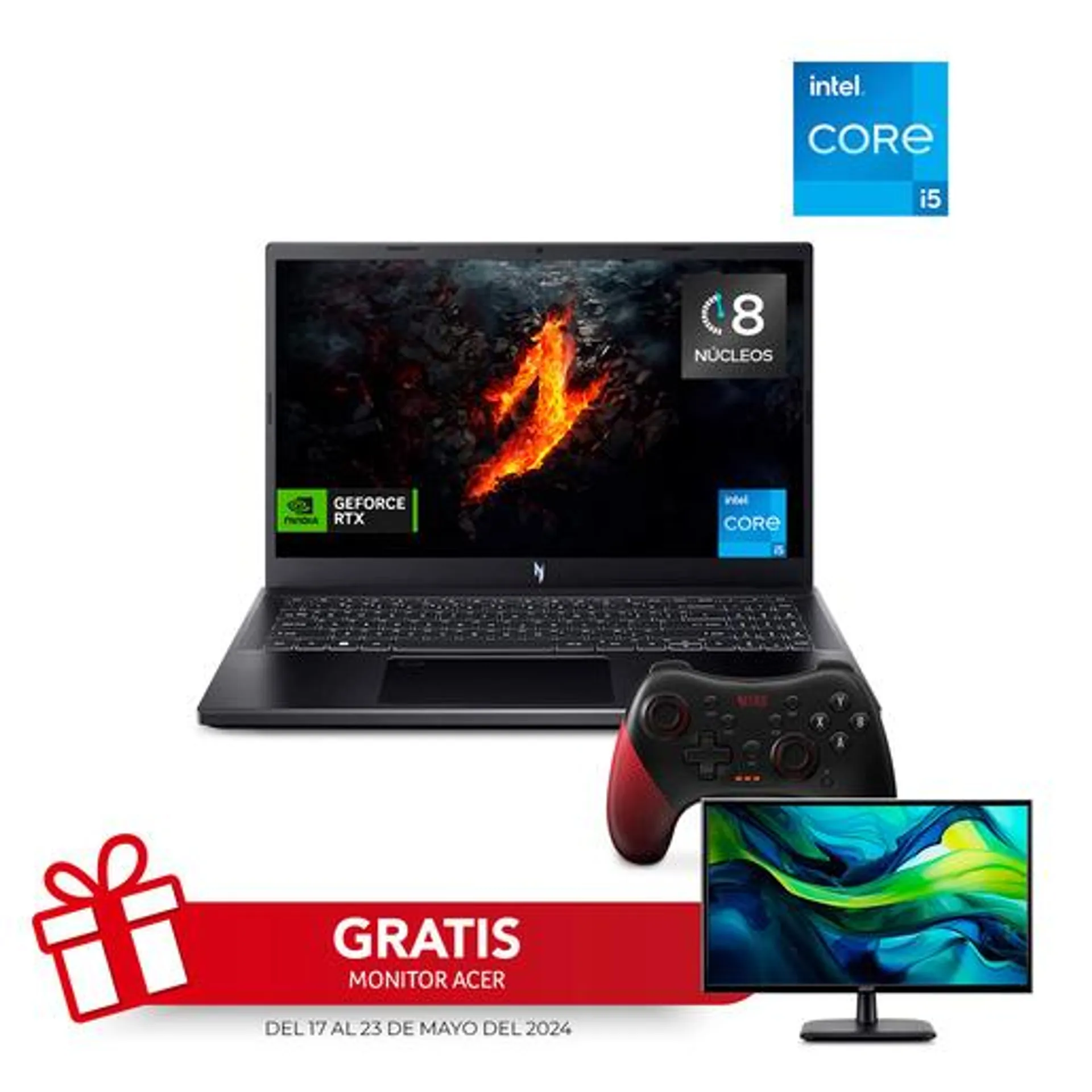 Bundle Laptop Acer Nitro V 15 GeForce RTX 2050 Intel Core i5 15.6 pulg. 512gb SSD 8gb RAM más Control Gamer Nitro