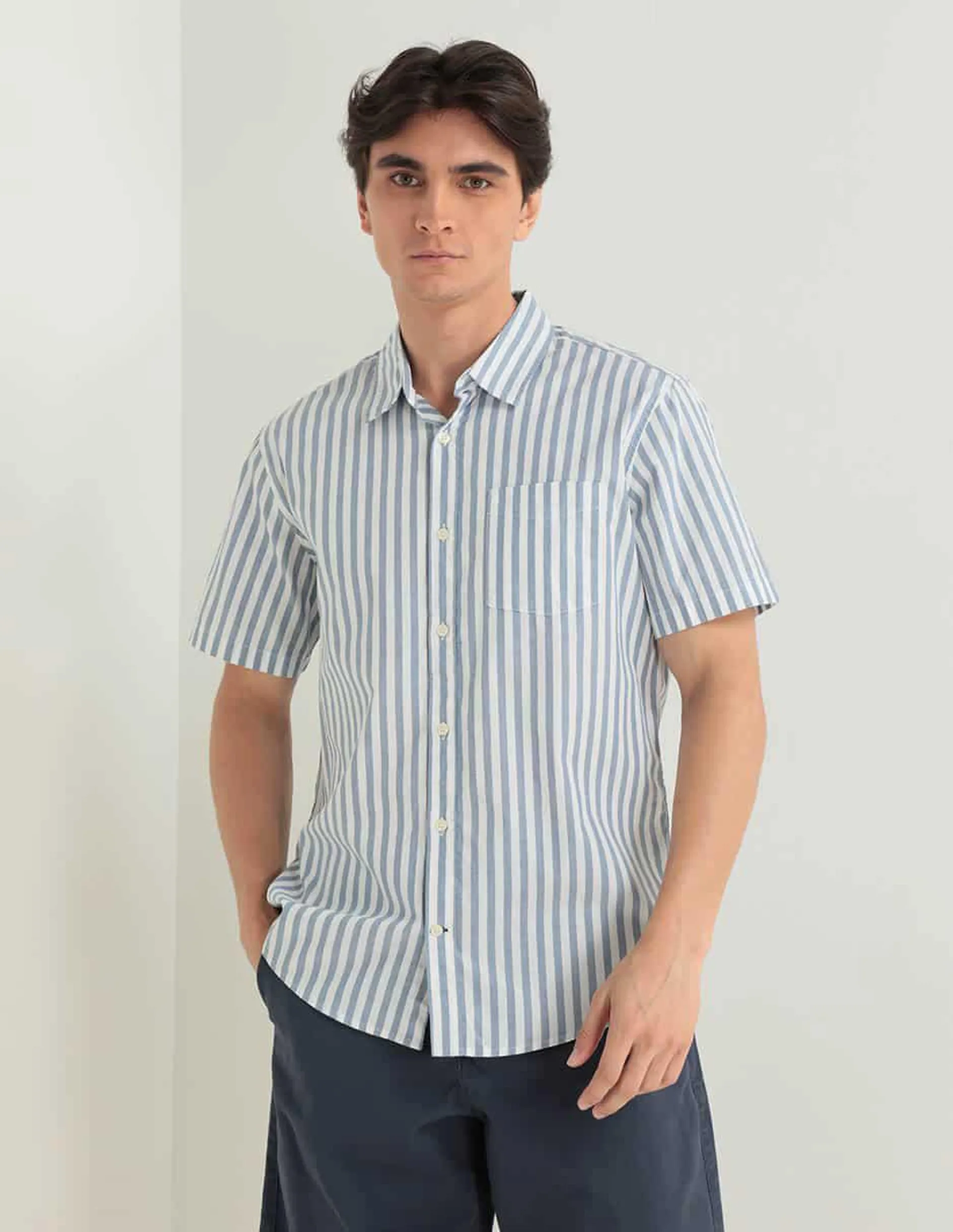 Camisa casual de algodón manga corta para hombre