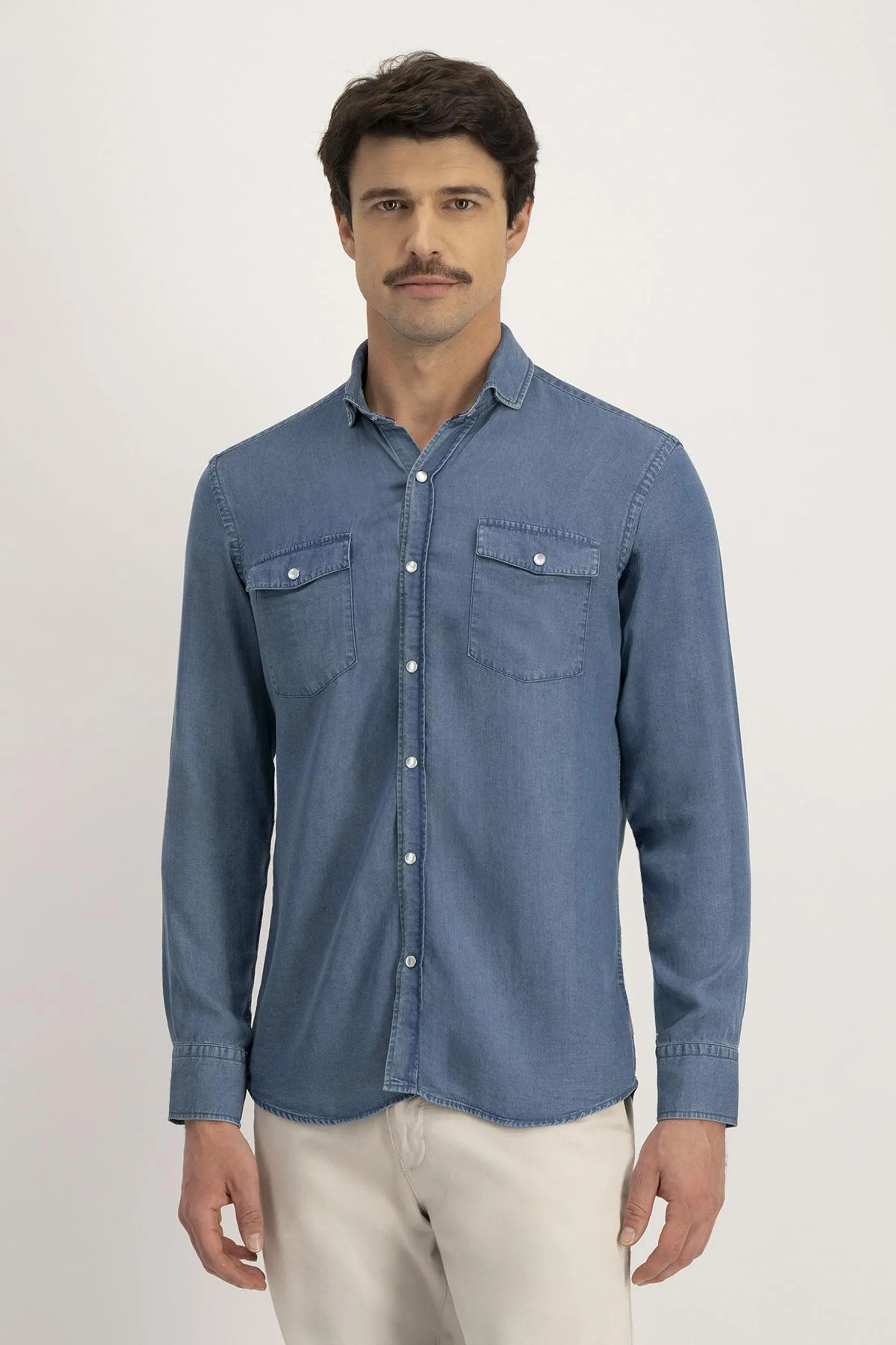 Camisa Casual DENIM TENCEL Calderoni Azul Contemporary Fit