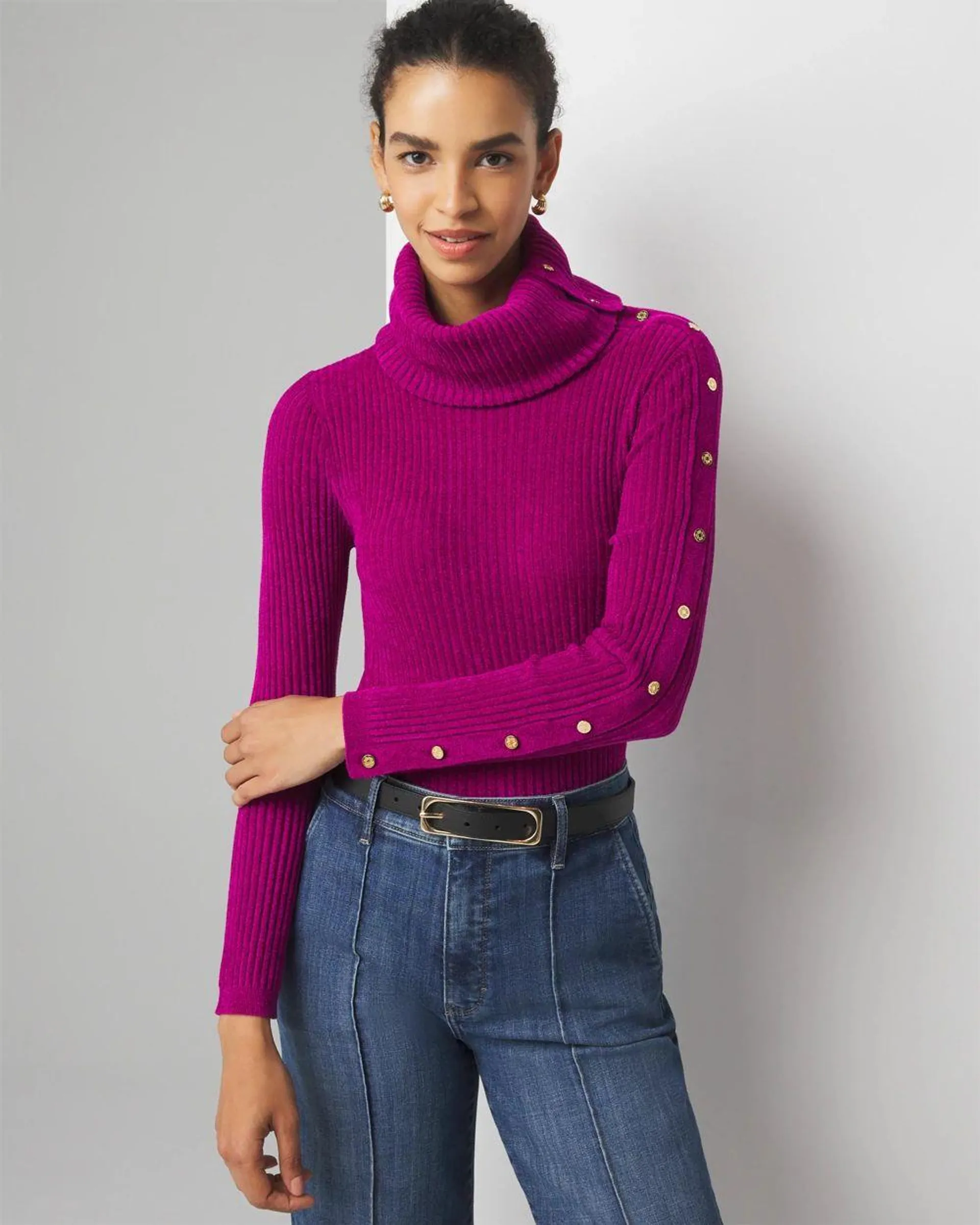 Chenille Button Sleeve Pullover