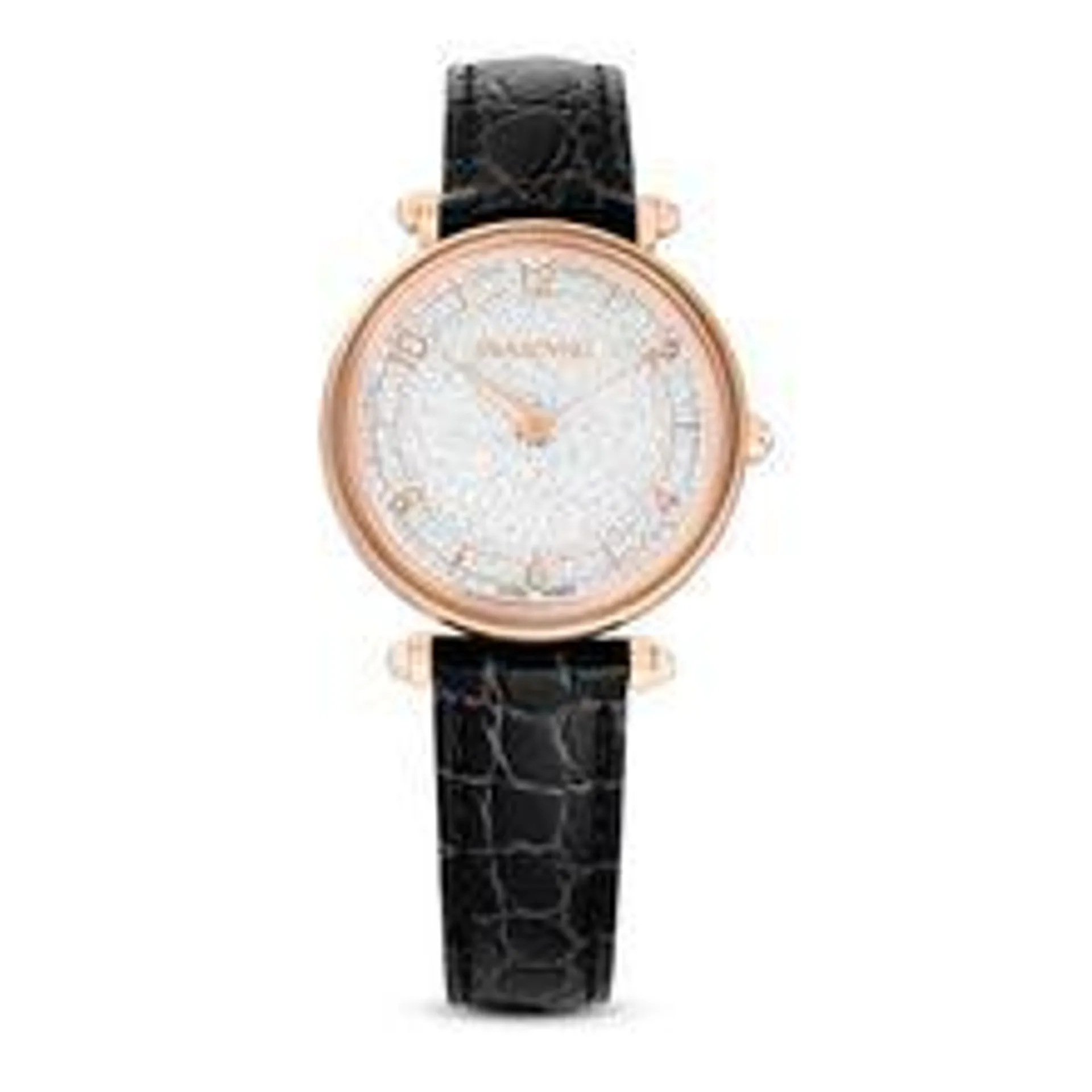 Reloj Crystalline Wonder, Fabricado en Suiza, Correa de piel, Negro, Acabado tono oro rosa