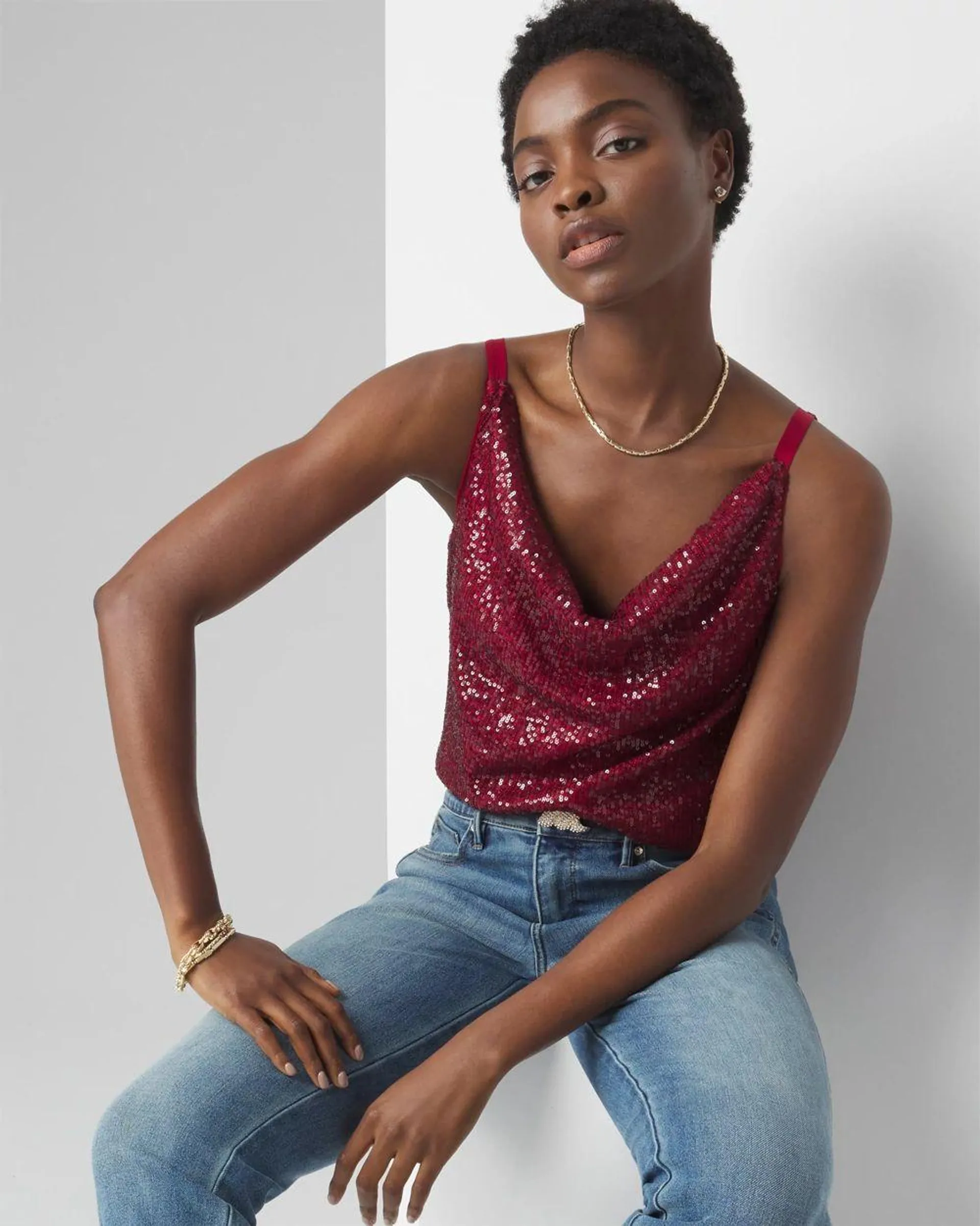 Cowl Neck Sequin Cami