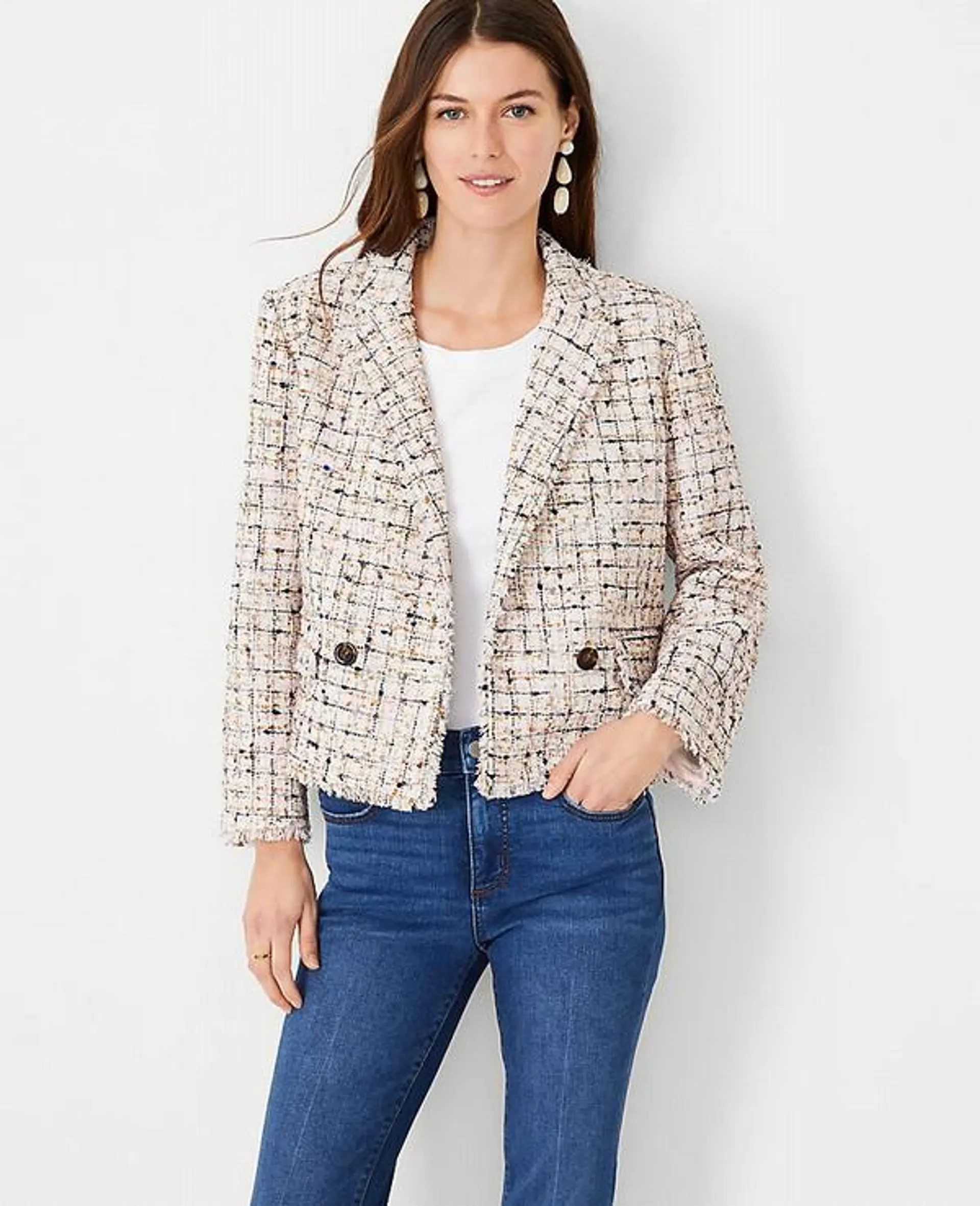 Blazers Ann Taylor Multicolored Tweed Double Breasted Marrom | 310425-TQG