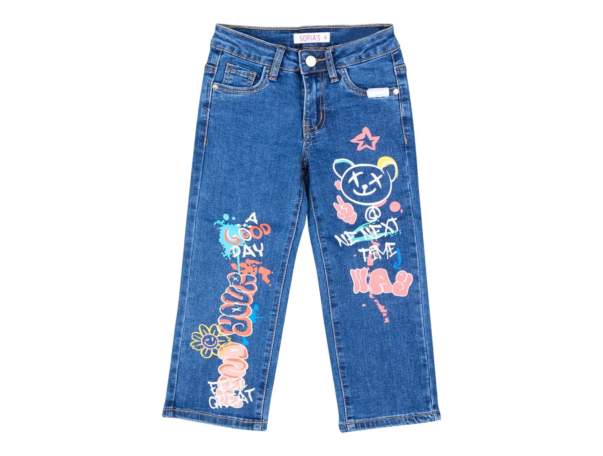 Jeans Sofia´s Estampado Oso Graffiti Para Niña JE-470B Talla 6