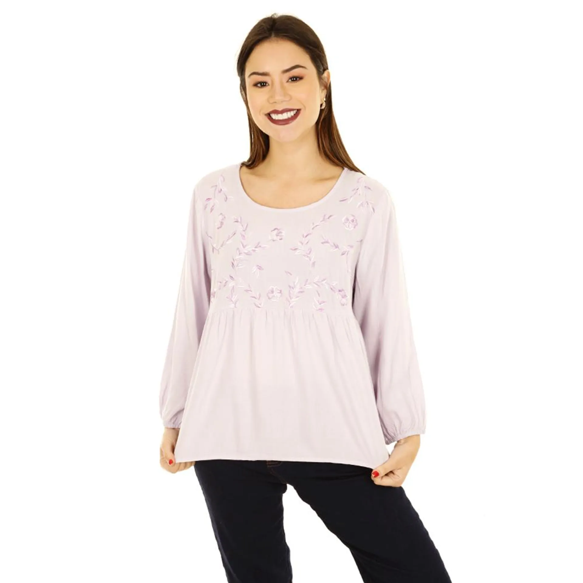 Blusa Mujer Tejido En Pecho Manga Larga Flores Red Sky