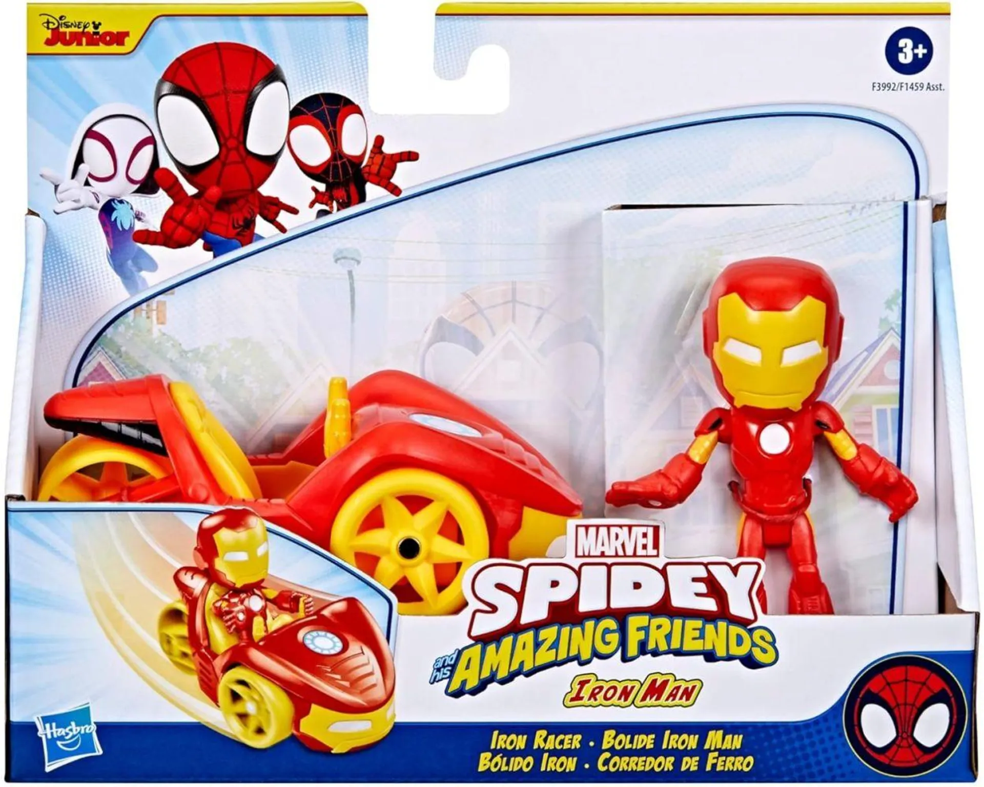 Marvel Spidey and His Amazing Friends Figura de Iron Man y vehículo Bólido F9346