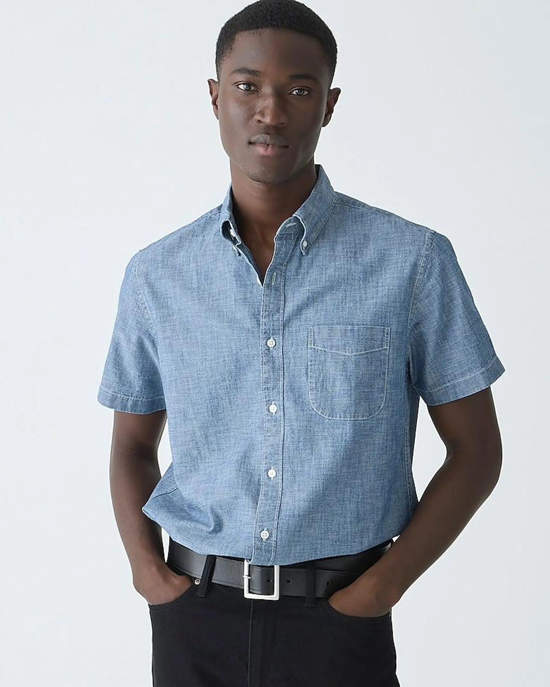 Short-sleeve indigo organic chambray shirt