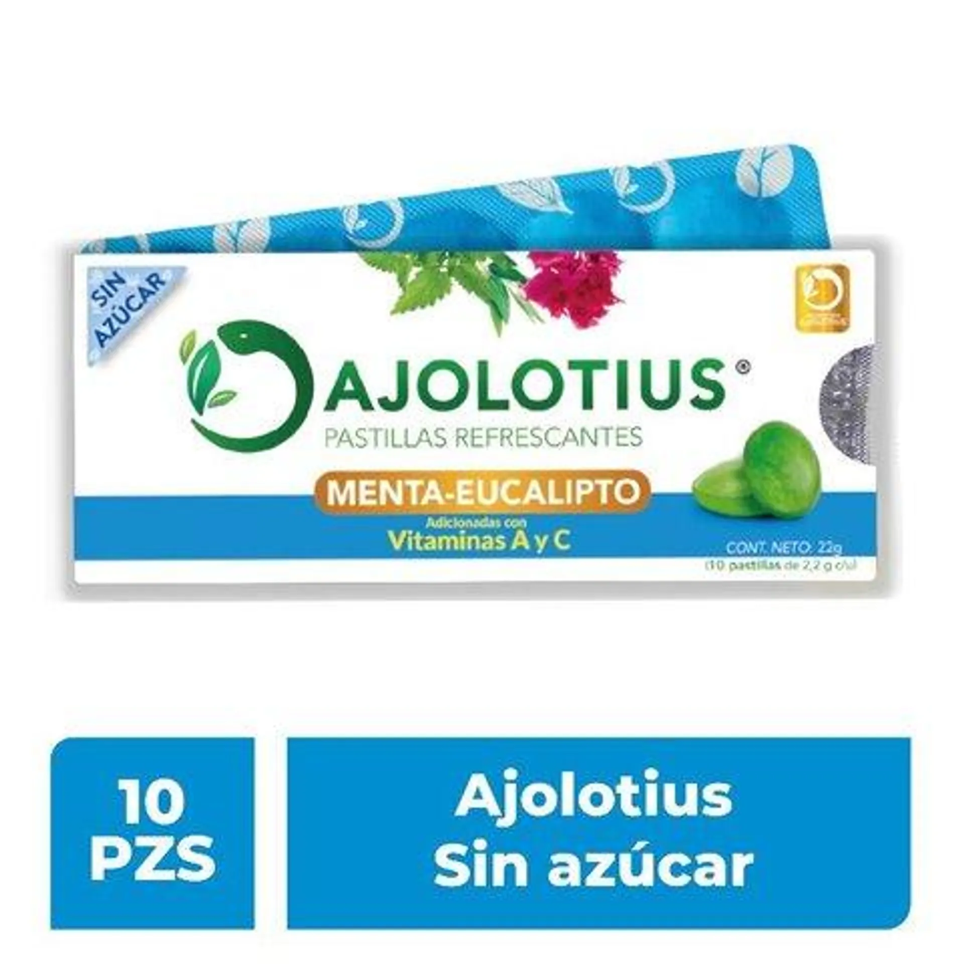 Ajolotius Pastillas Refrescantes Menta-Eucalipto con Vitaminas A y C Sin Azúcar