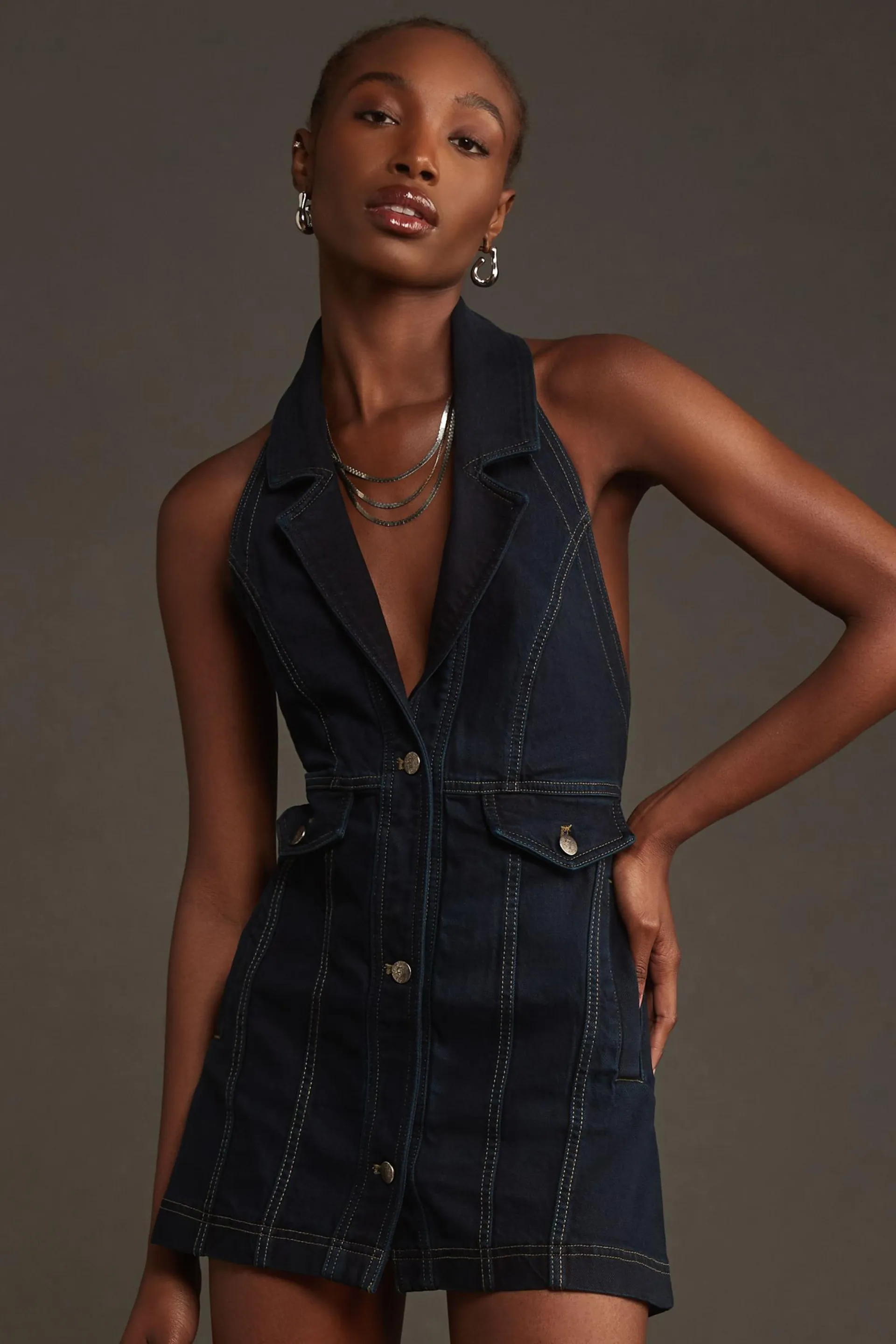 Pilcro Longline Halter Denim Vest