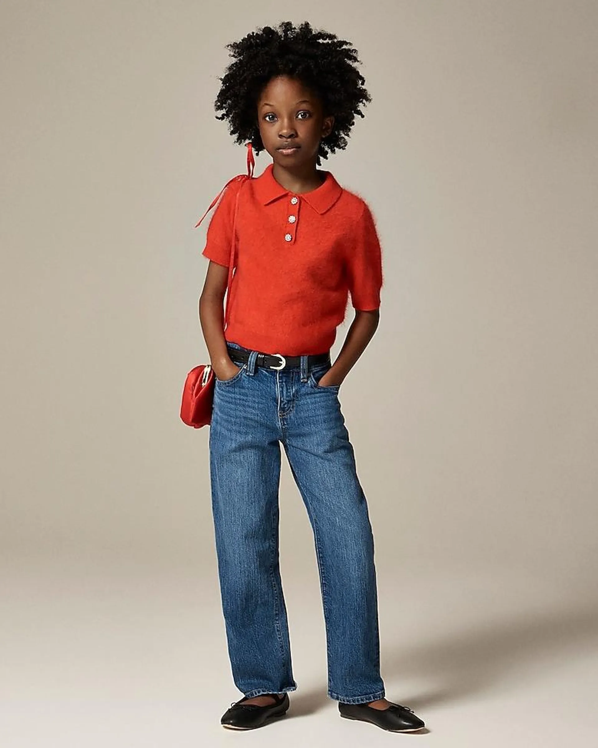 Girls' brushed cashmere polo with jewel buttons