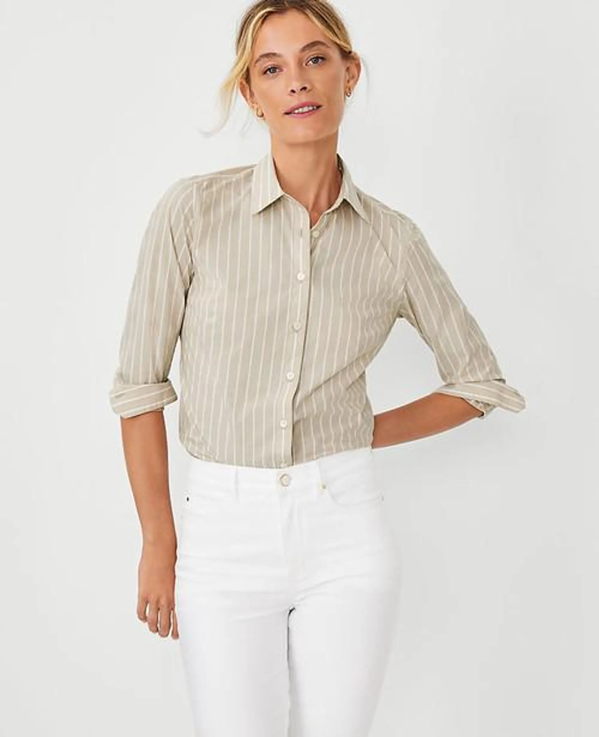 Camisas Ann Taylor A Rayas Perfect Creme | 618095-BCH