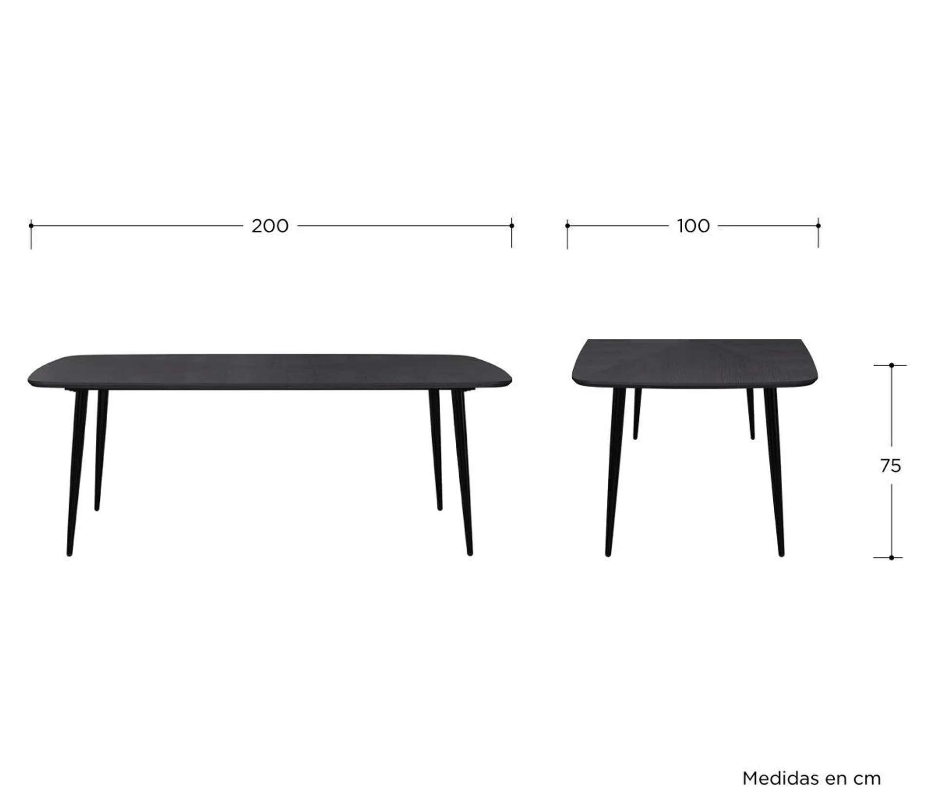 Mesa de comedor Sopra 200 cm pata negra - Negro