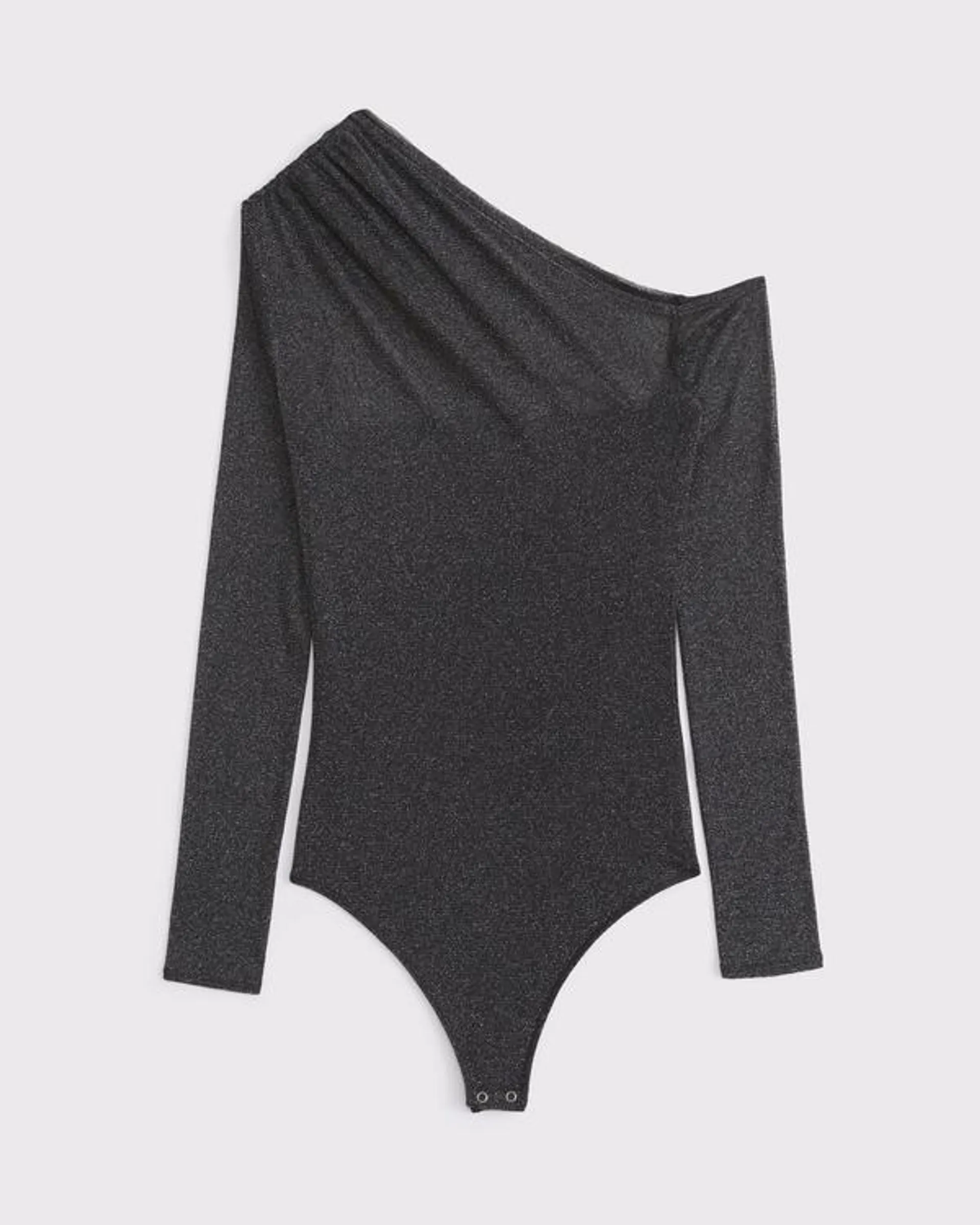 Long-Sleeve Asymmetrical Draped Mesh Bodysuit