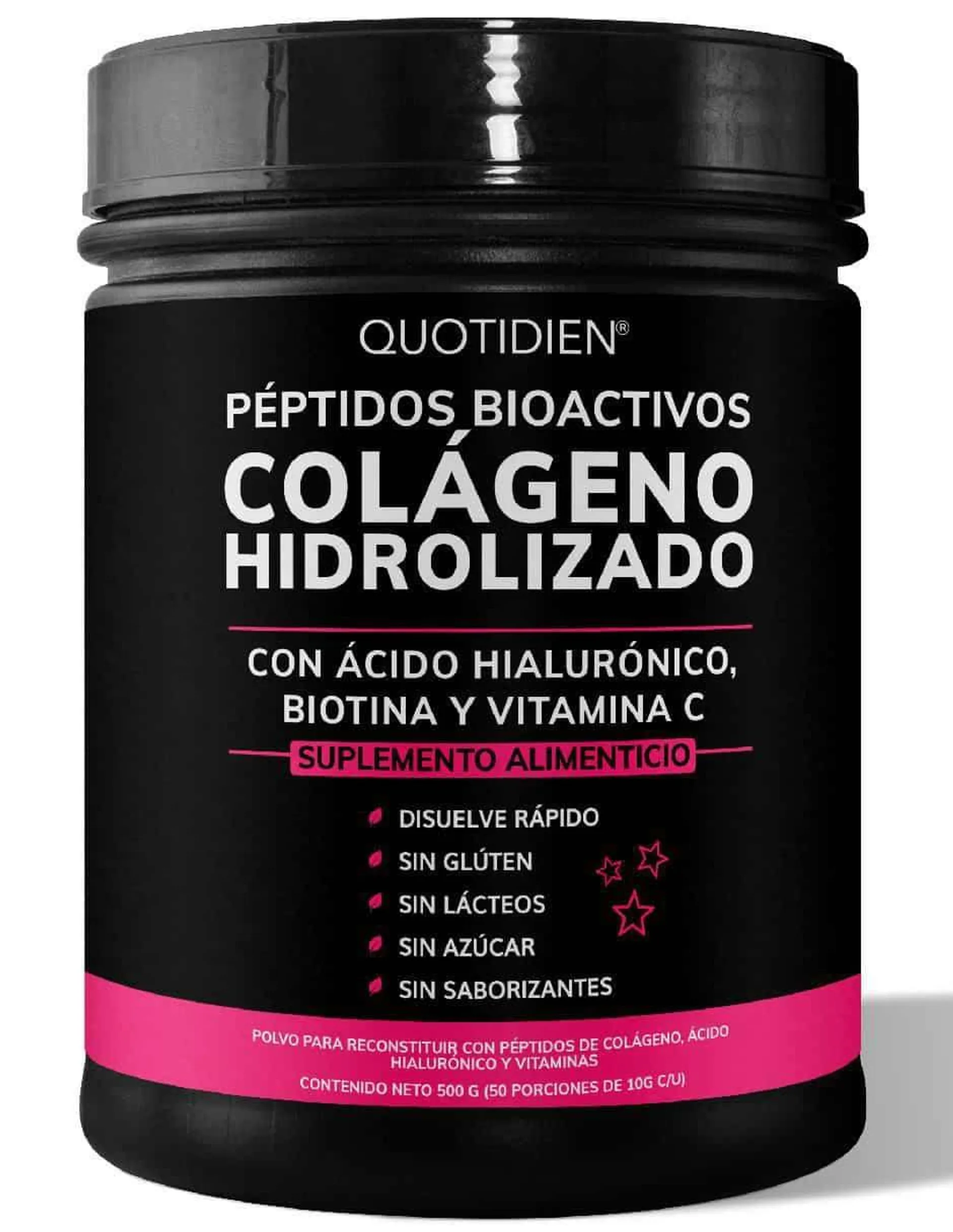 Colágeno Hidrolizado con biotina y ácido hialurónico Quotidien sabor natural 500 g