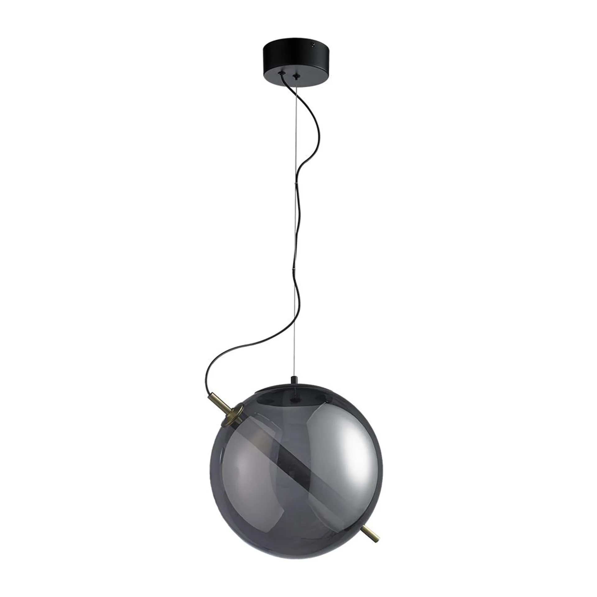Lampara colgante led en forma de esfera transparente con cuerpo de cristal y acero