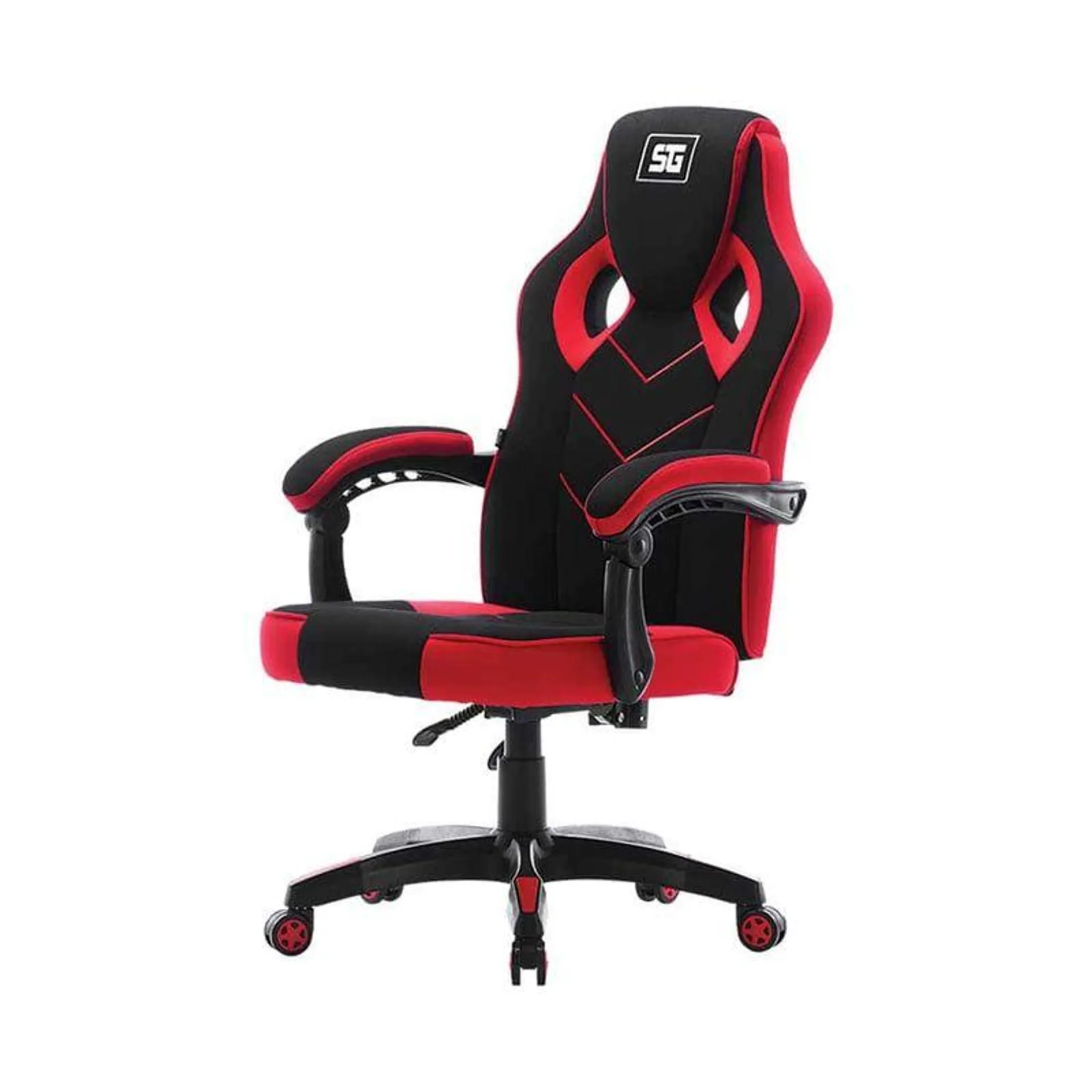 Silla Gamer Ergonómica Start The Game Rojo con Negro Tapizado de Tela Automotriz Reclinable Hasta 135° con Descansabrazos.