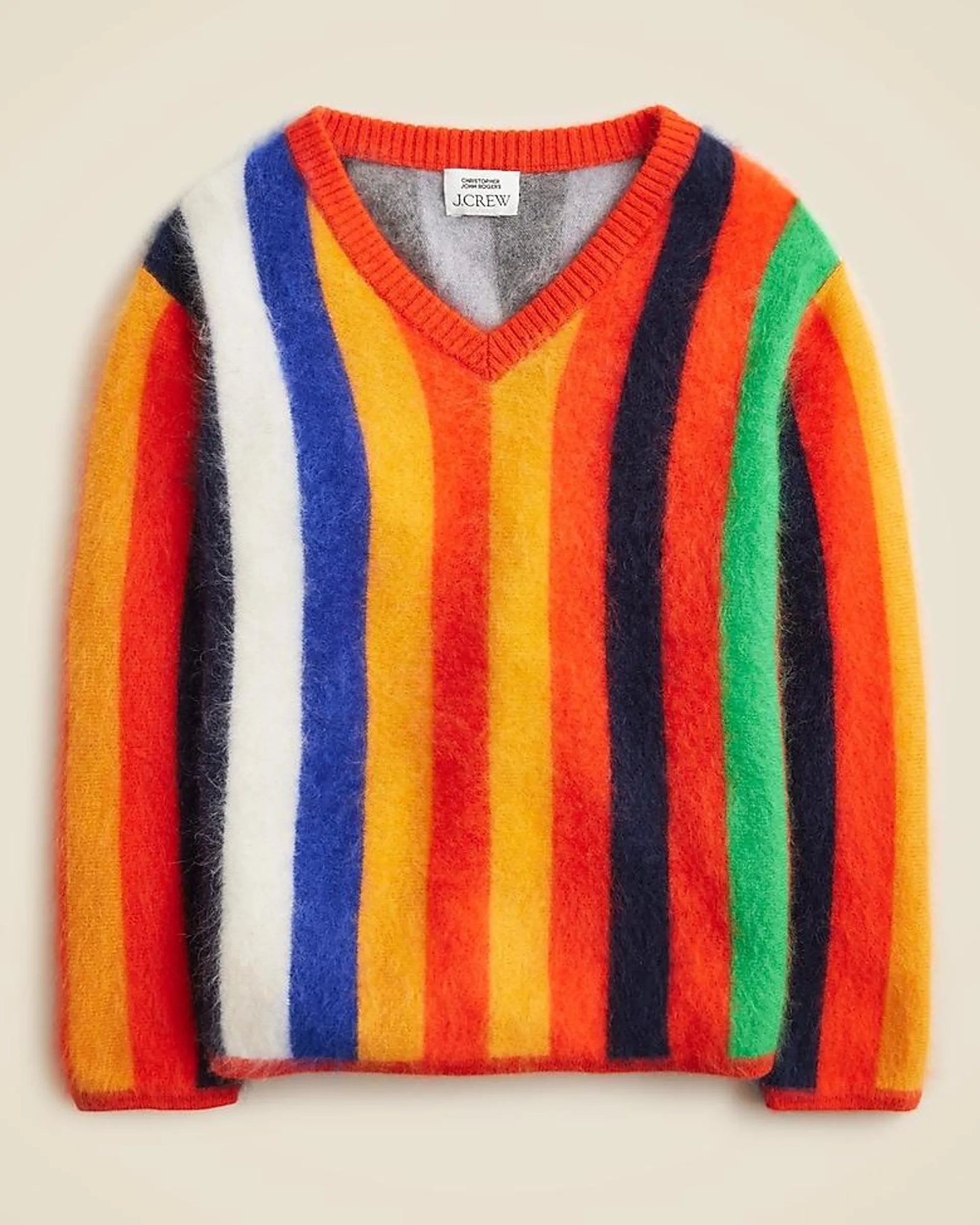 Christopher John Rogers X Crewcuts kids' brushed cashmere V-neck sweater in multistripe