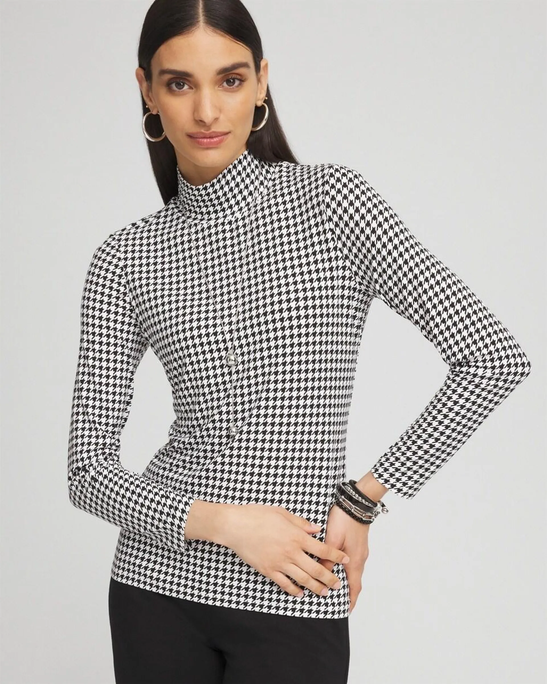 Touch of Cool\u2122 Houndstooth Mock Neck Layering Tee