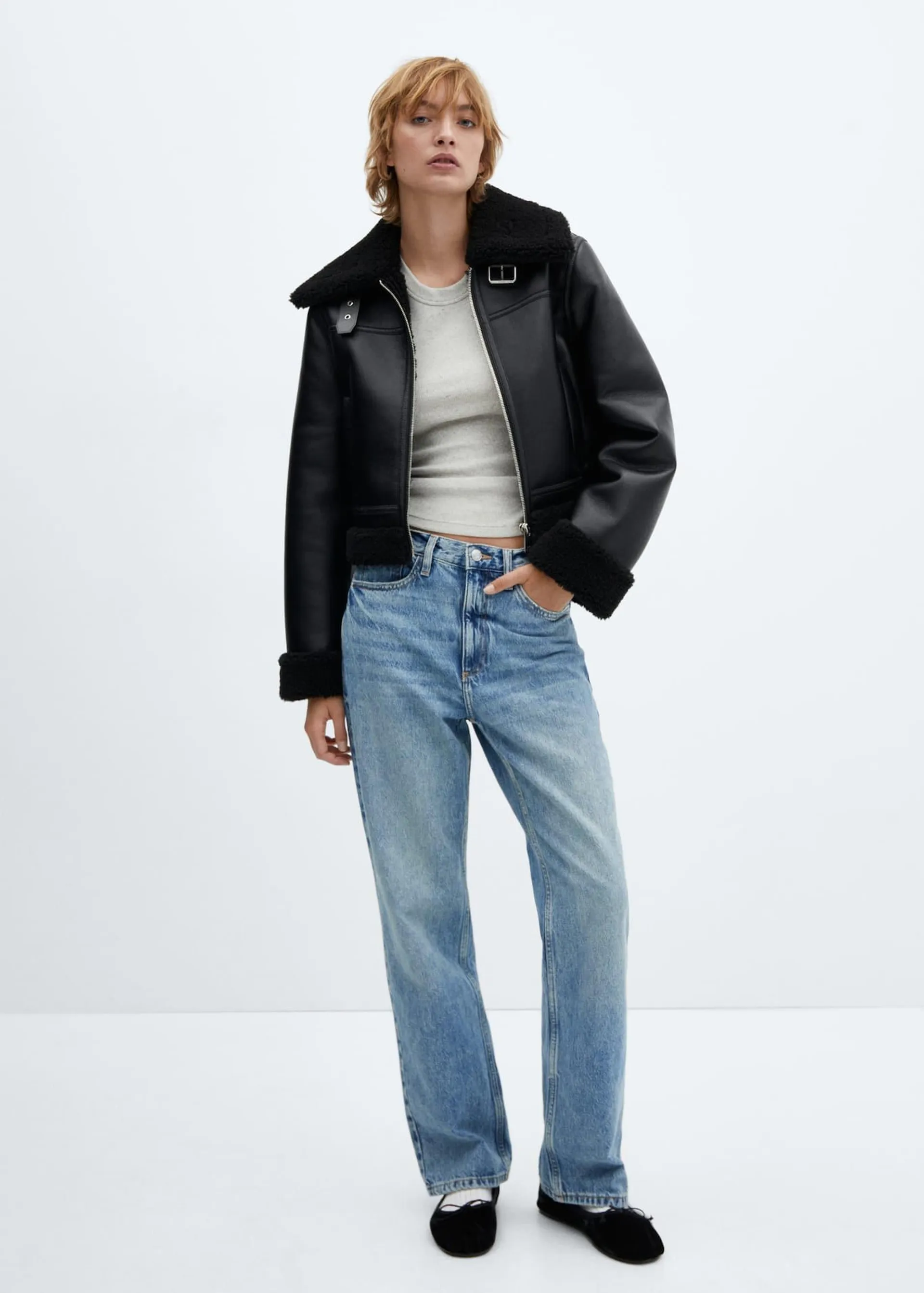 Faux shearling-lined biker jacket