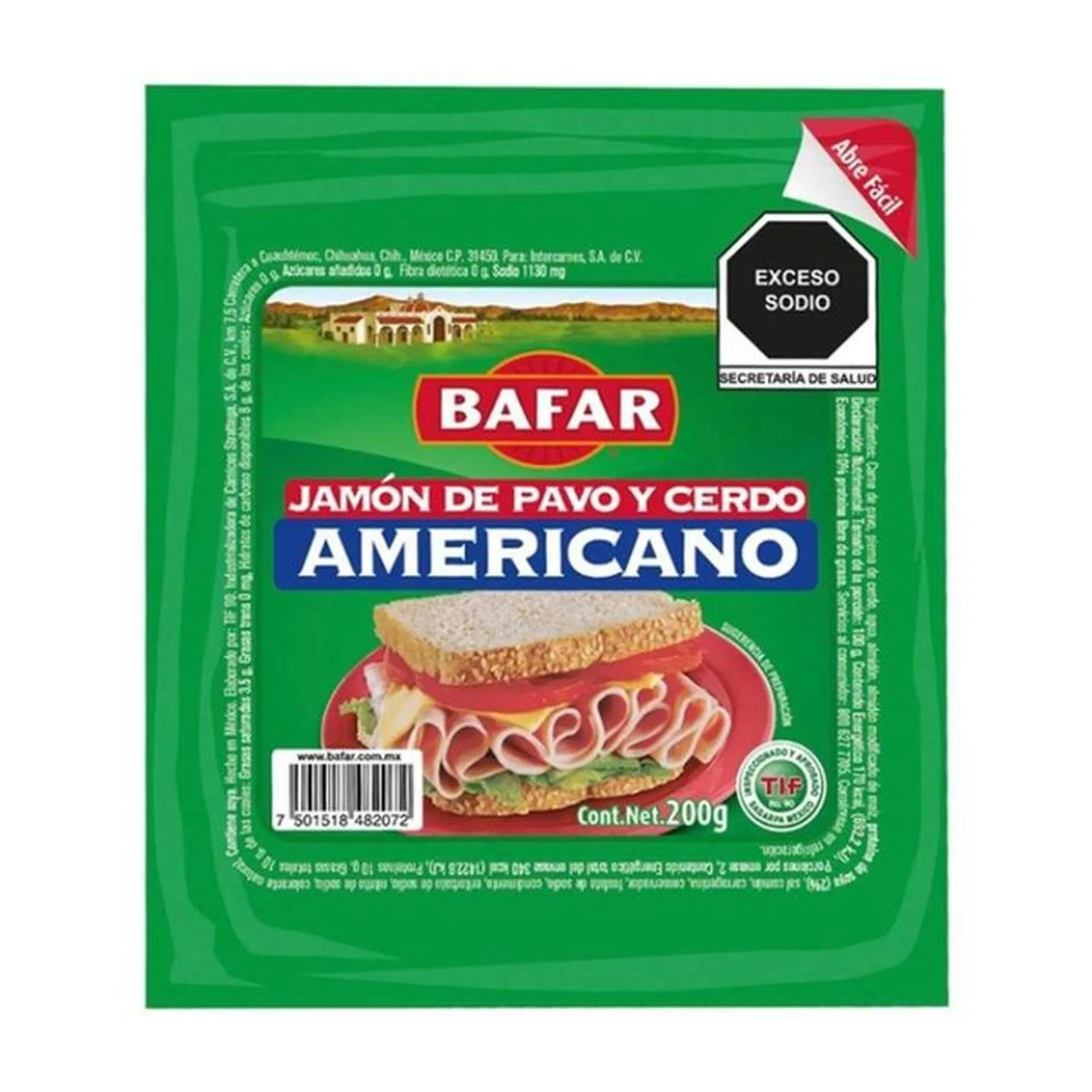 Bafar Jamón de Pavo Y Cerdo Americano 200 g