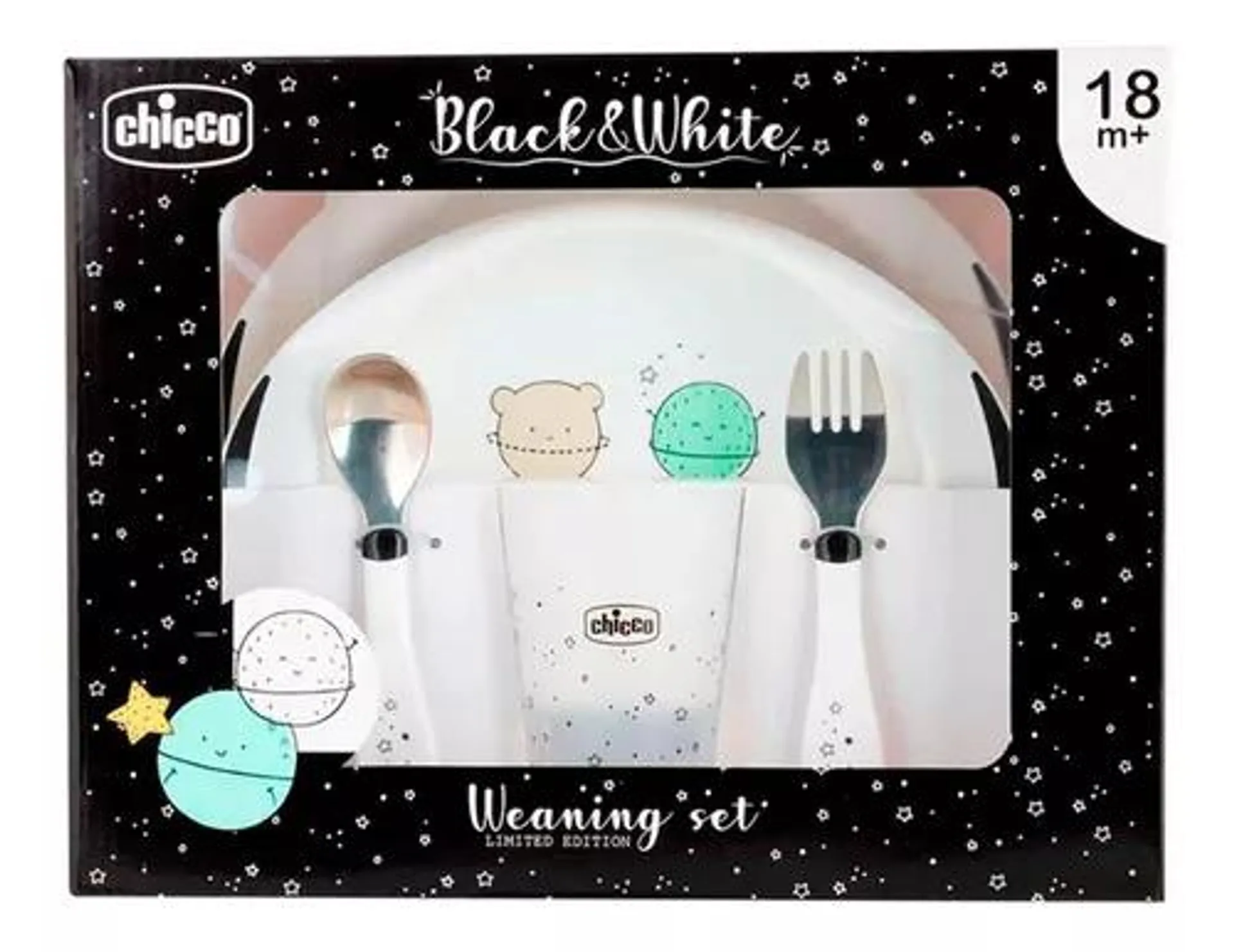 Chicco Set De Comida Infantil Black & White Planetas