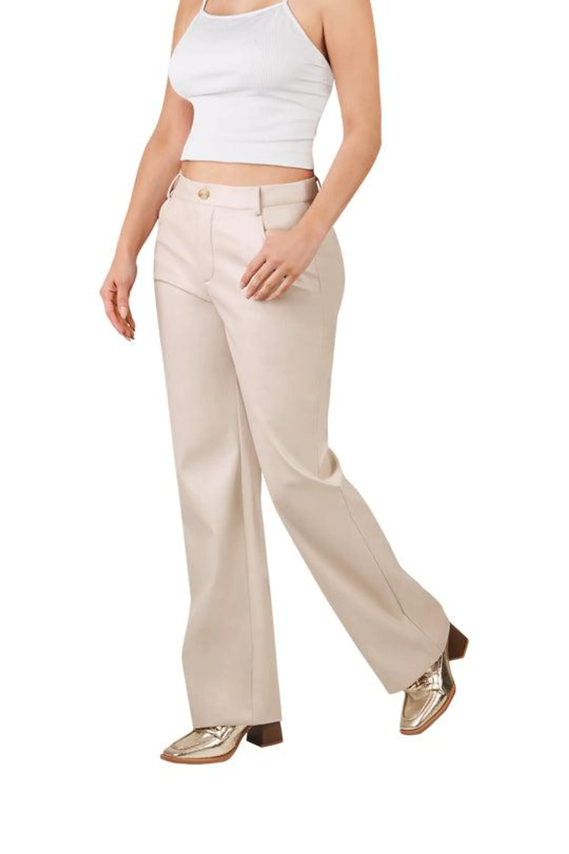 Pantalón ivory efecto piel 99196