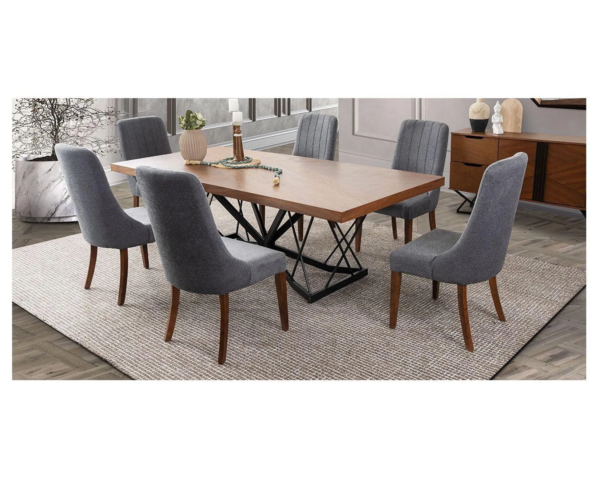 Comedor Rectangular 240 Cm Piastri Gris 7 Piezas