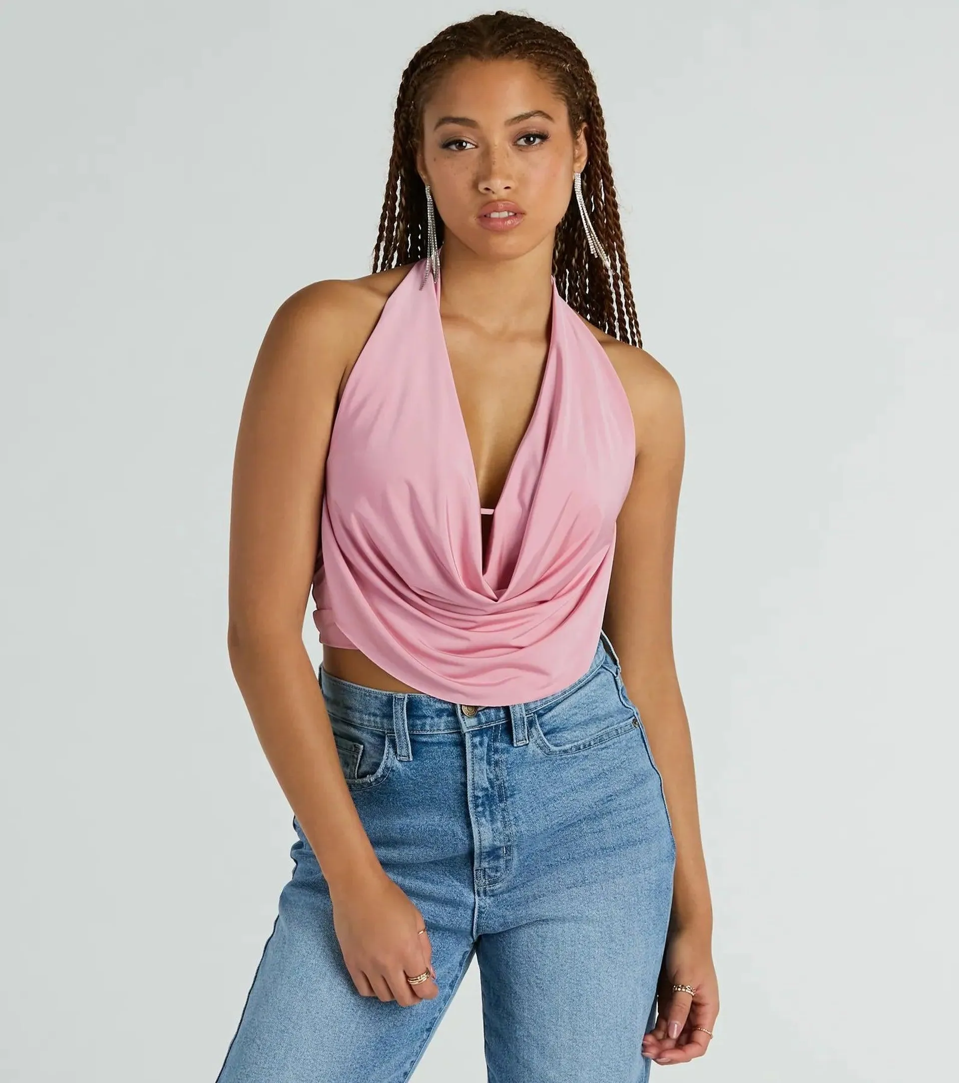 Take The Plunge Sleeveless Halter Crop Top