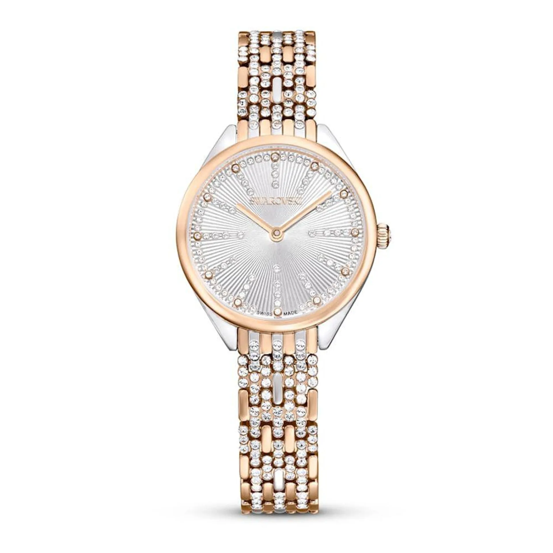 Reloj Attract, Fabricado en Suiza, Pavé, Brazalete de metal, Tono oro rosa, Combinación de acabados metálicos