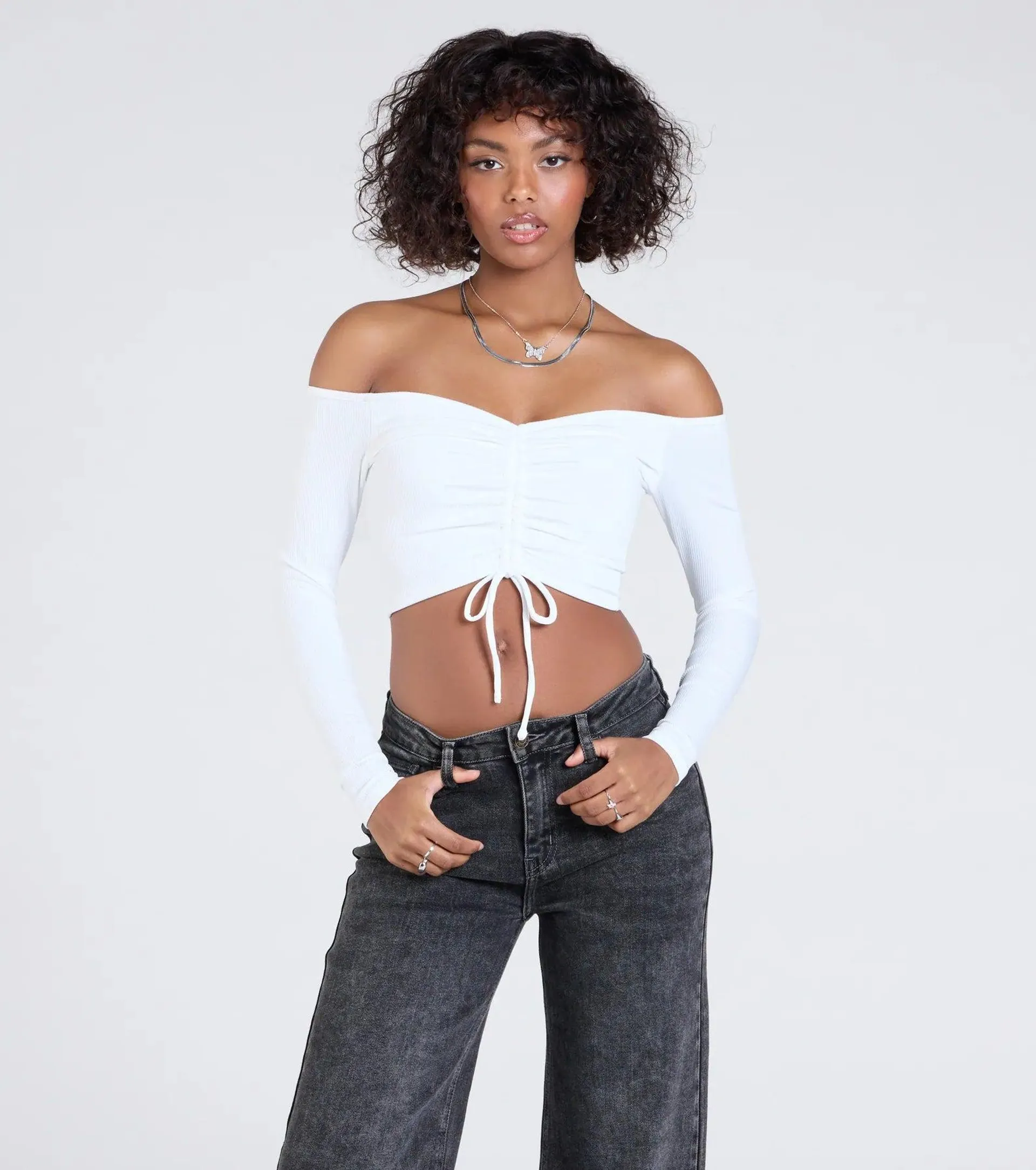 Sultry Perception Off-The-Shoulder Crop Top