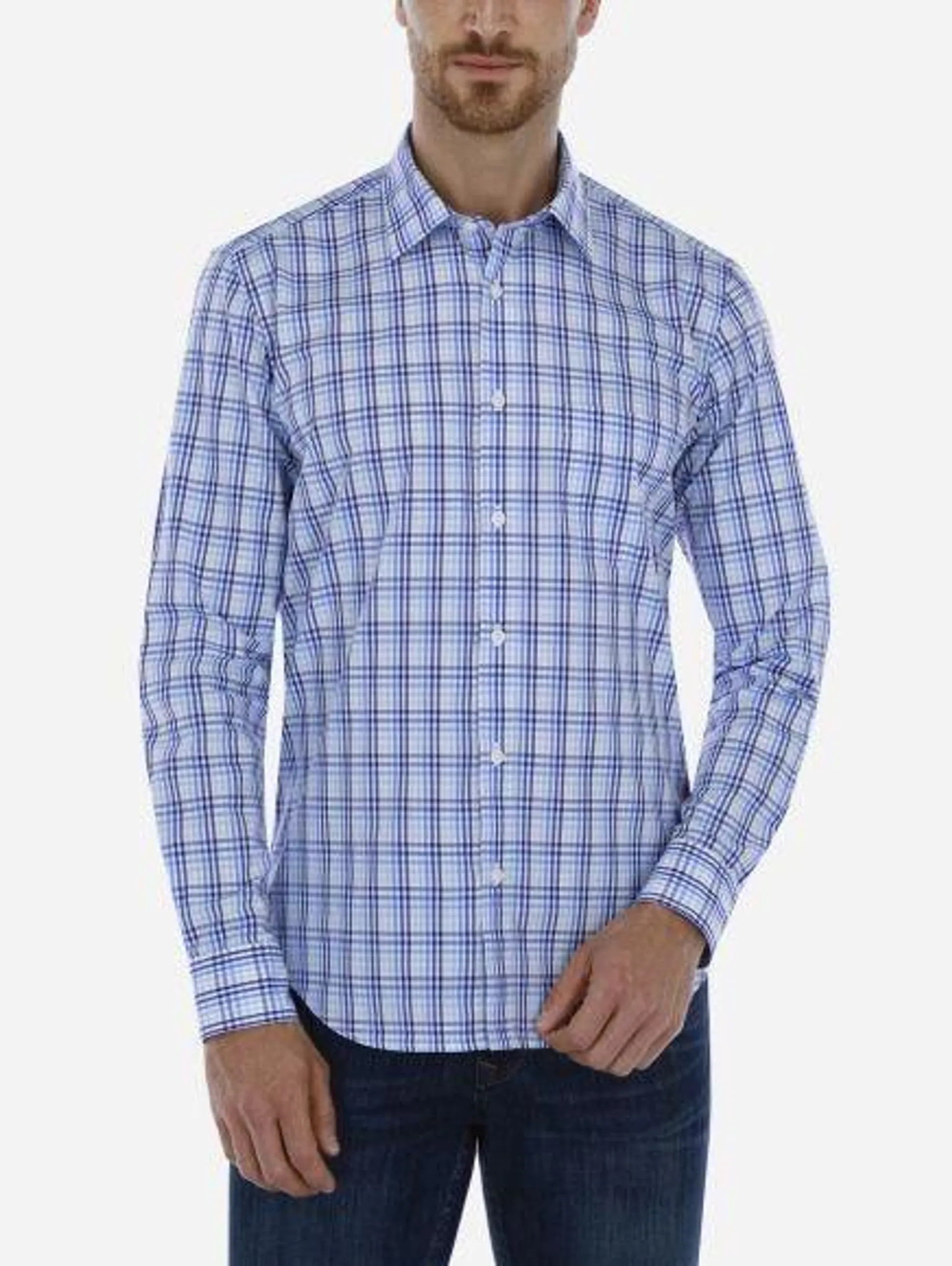 Camisa Casual Regular Fit Cuadros Azul