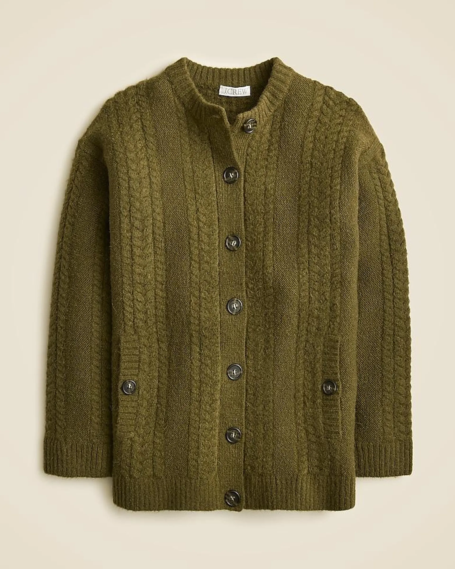 Relaxed cable-knit cardigan sweater