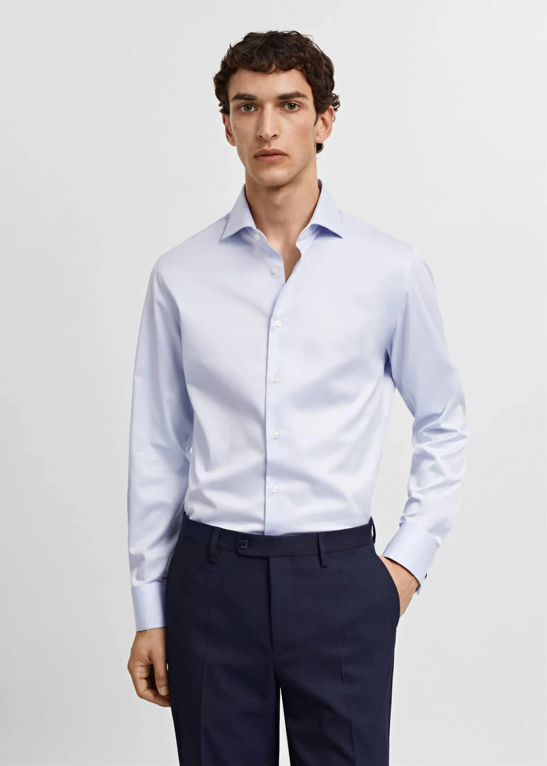 Camisa gemelos traje slim fit tejido twill